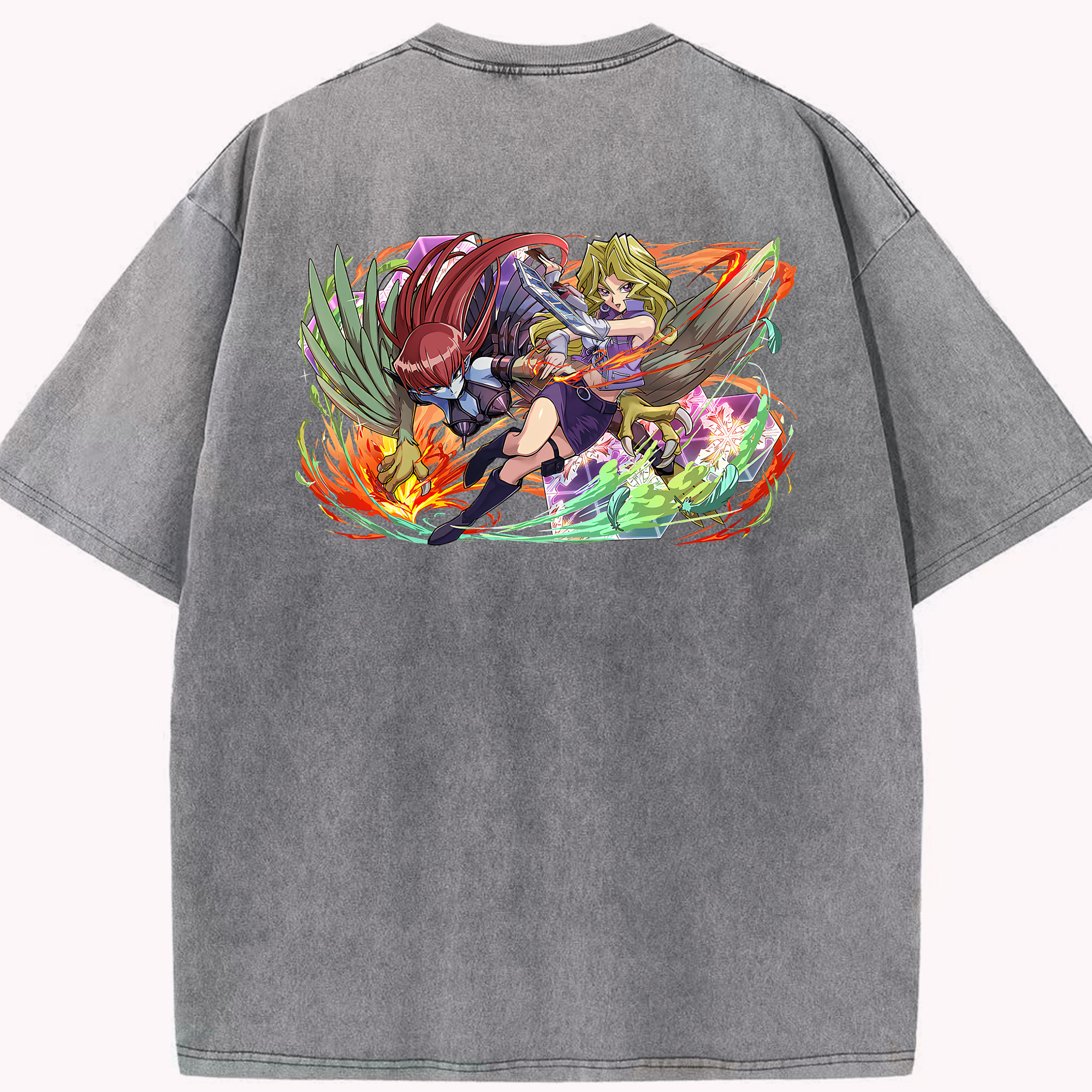 （画像用） 遊☆戯☆王 Yu-Gi-Oh! 綿100% ヴィンテージ風 半袖Tシャツ（背面プリント）