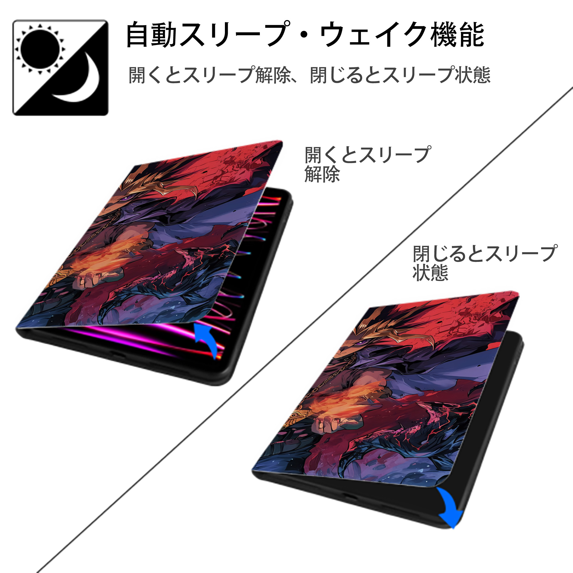 遊☆戯☆王 Yu-Gi-Oh! IPad ケース ブック型 PUレザー TPU 耐衝撃 軽量 薄型 ペン収納なし 全面保護 IPad 各モデル対応
