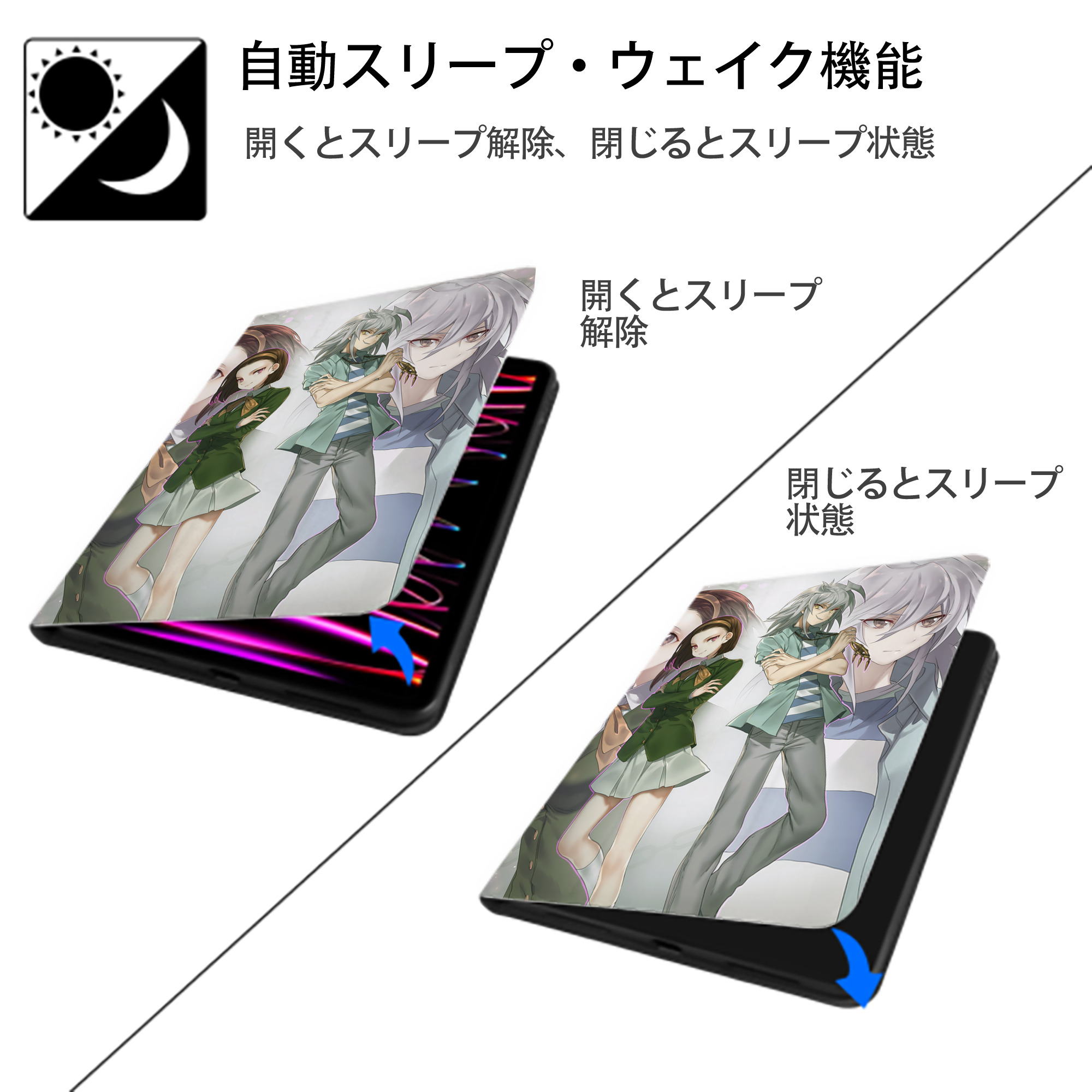 遊☆戯☆王 Yu-Gi-Oh! IPad ケース ペン収納付き 三つ折りスタンド PUレザー×シリコン 対応機種9.5/10.5/10.9インチ