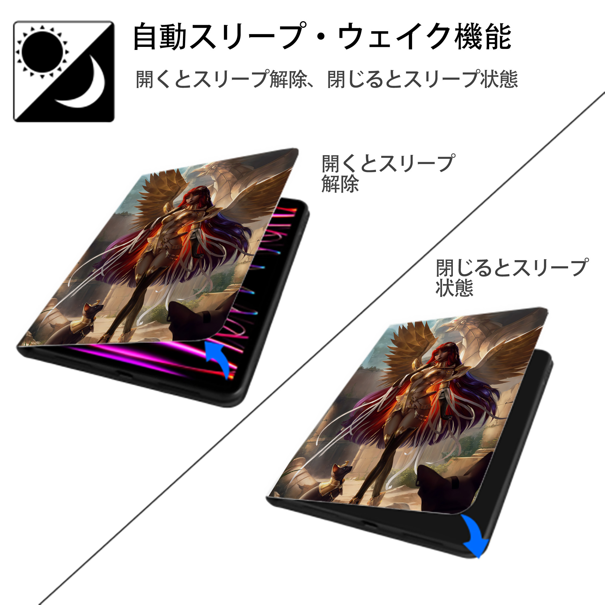 遊☆戯☆王 Yu-Gi-Oh! IPad ケース ペン収納付き 三つ折りスタンド PUレザー×シリコン 対応機種9.5/10.5/10.9インチ