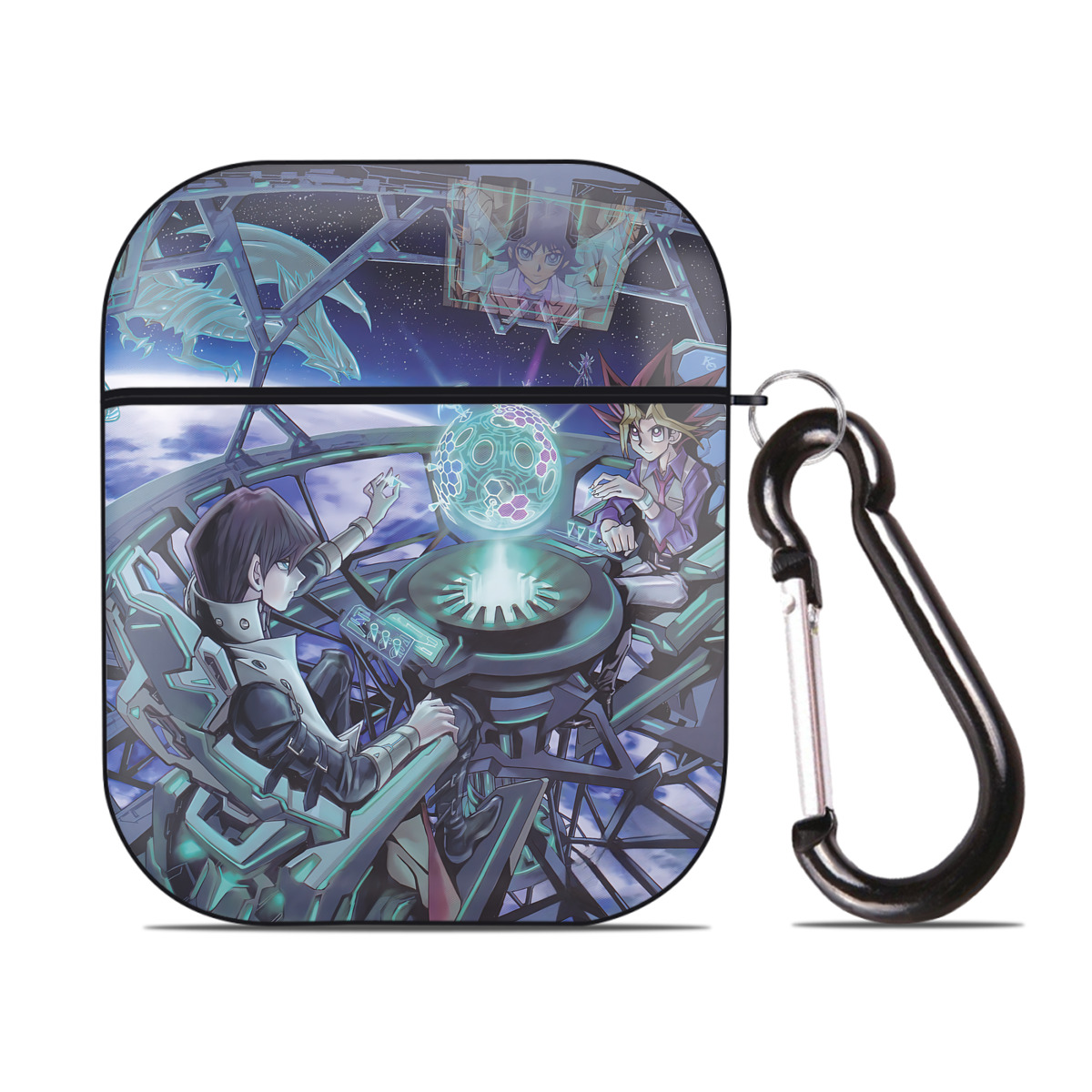 （画像用） 遊☆戯☆王 Yu-Gi-Oh! AirPods 第2世代保護ケース ハードシェル ブラック 耐衝撃・防指紋・カラビナ付き