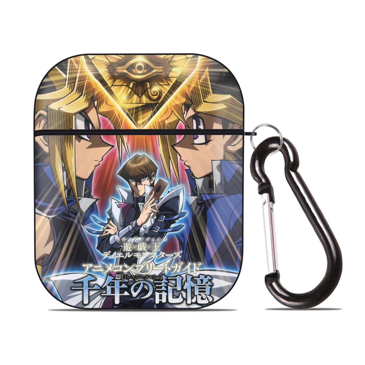 （画像用） 遊☆戯☆王 Yu-Gi-Oh! AirPods 第2世代保護ケース ハードシェル ブラック 耐衝撃・防指紋・カラビナ付き