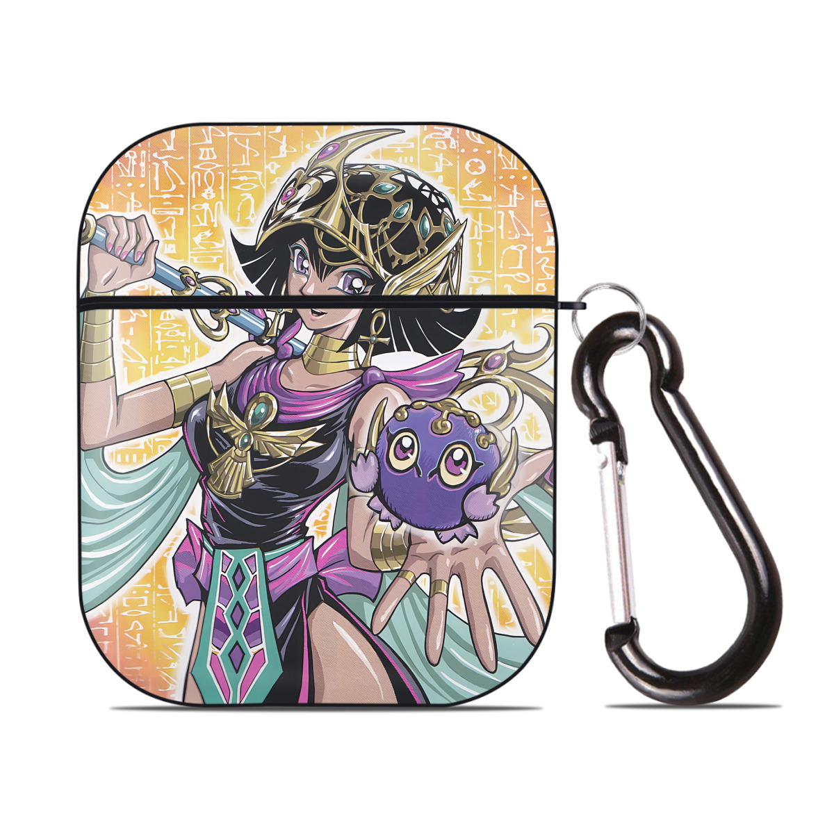 （画像用） 遊☆戯☆王 Yu-Gi-Oh! AirPods 第2世代保護ケース ハードシェル ブラック 耐衝撃・防指紋・カラビナ付き