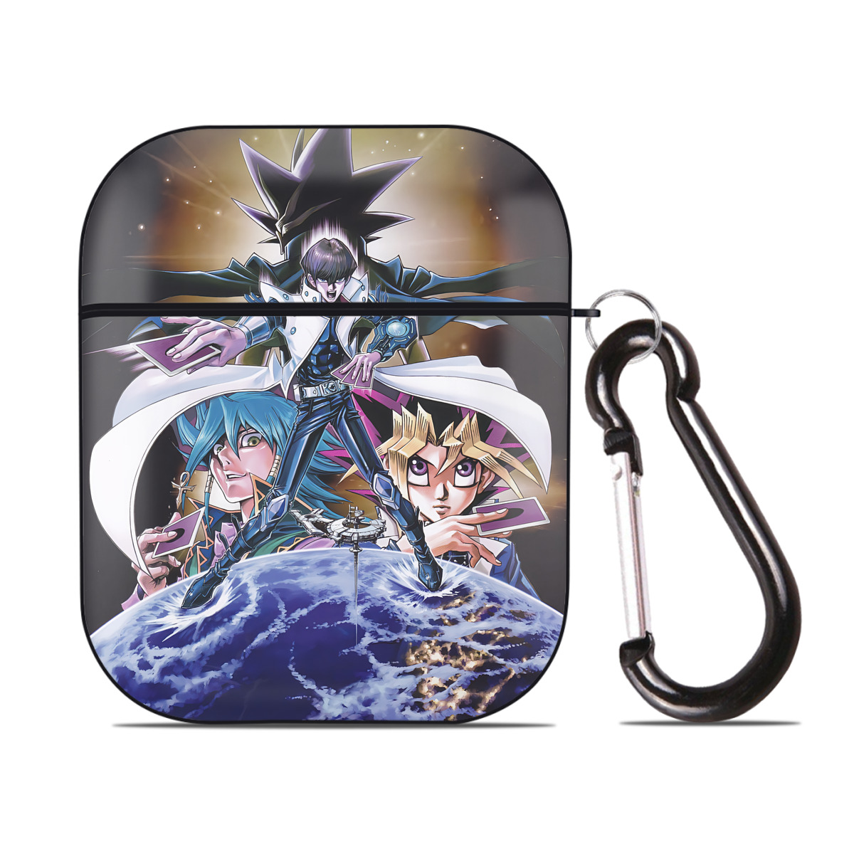 （画像用） 遊☆戯☆王 Yu-Gi-Oh! AirPods 第2世代保護ケース ハードシェル ブラック 耐衝撃・防指紋・カラビナ付き