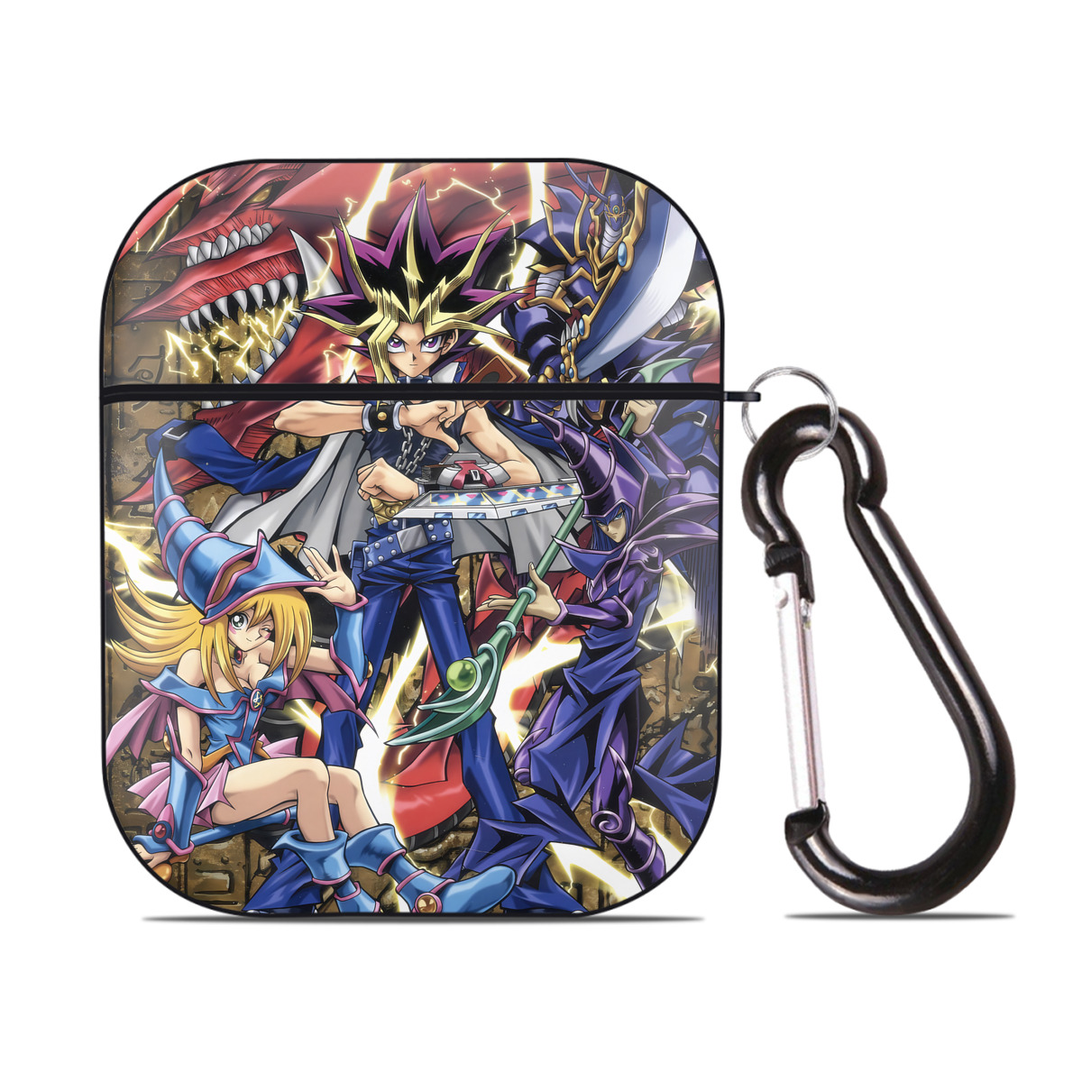 （画像用） 遊☆戯☆王 Yu-Gi-Oh! AirPods 第2世代保護ケース ハードシェル ブラック 耐衝撃・防指紋・カラビナ付き