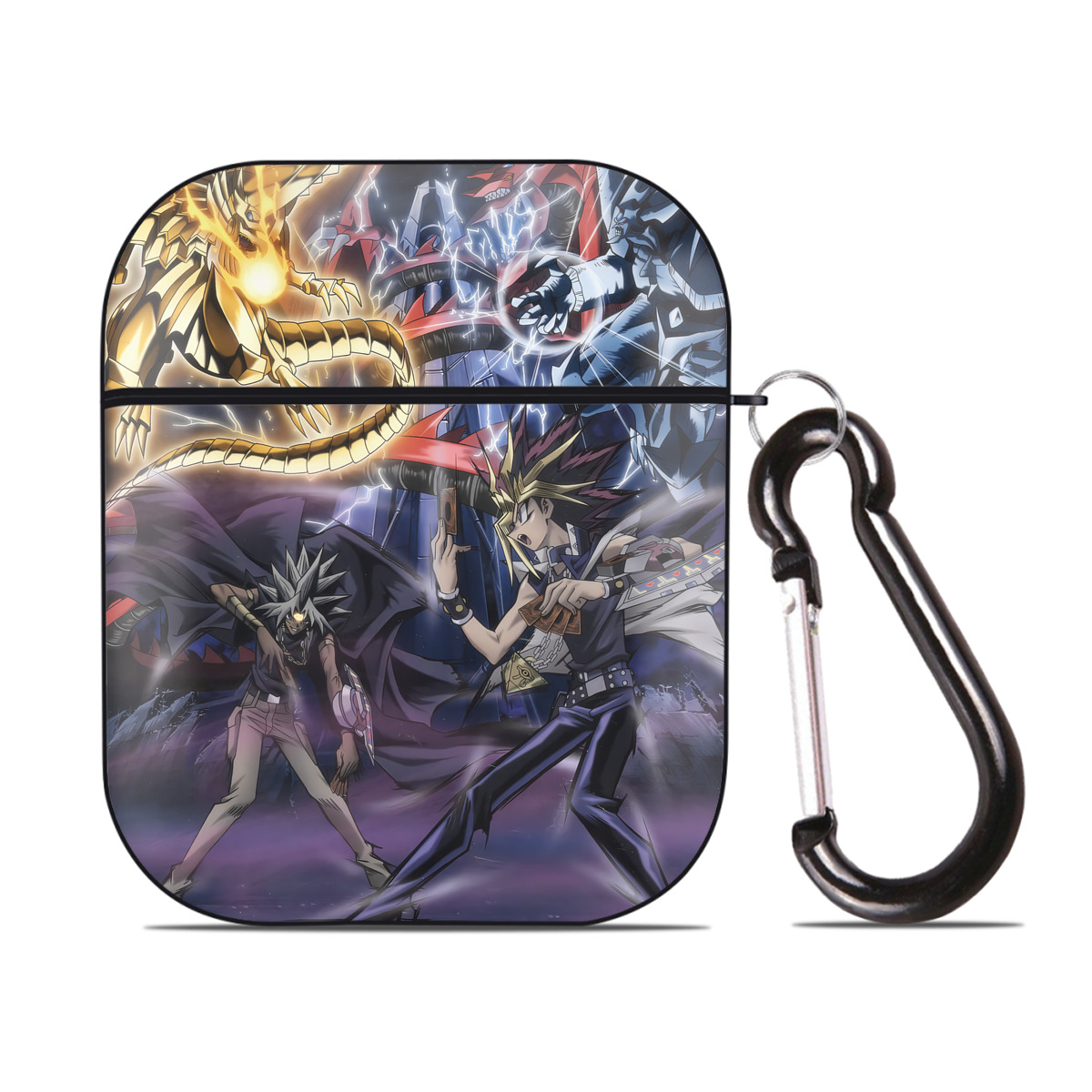 （画像用） 遊☆戯☆王 Yu-Gi-Oh! AirPods 第2世代保護ケース ハードシェル ブラック 耐衝撃・防指紋・カラビナ付き