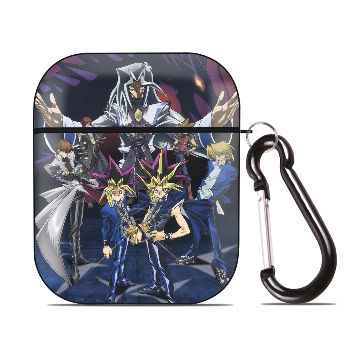 （画像用） 遊☆戯☆王 Yu-Gi-Oh! AirPods 第2世代保護ケース ハードシェル ブラック 耐衝撃・防指紋・カラビナ付き