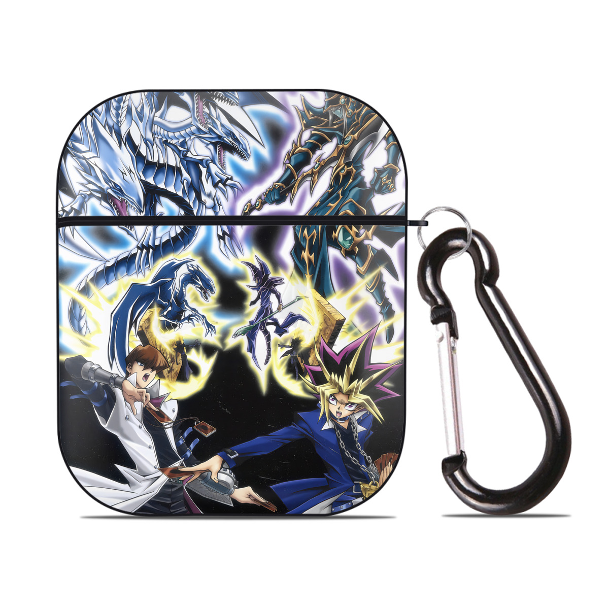 （画像用） 遊☆戯☆王 Yu-Gi-Oh! AirPods 第2世代保護ケース ハードシェル ブラック 耐衝撃・防指紋・カラビナ付き