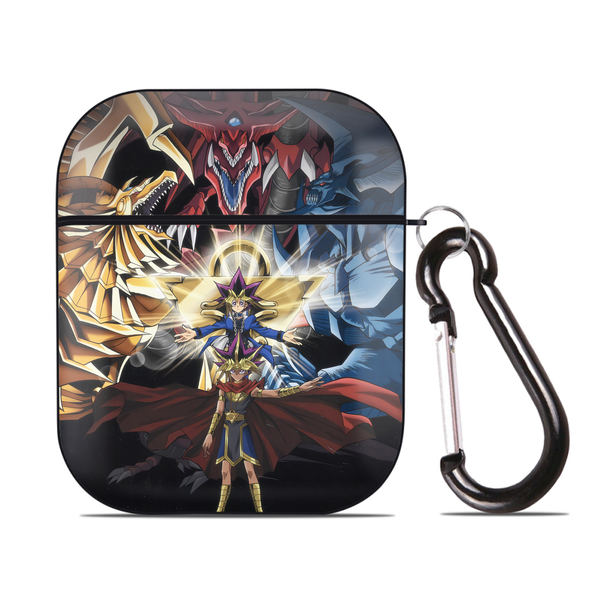 （画像用） 遊☆戯☆王 Yu-Gi-Oh! AirPods 第2世代保護ケース ハードシェル ブラック 耐衝撃・防指紋・カラビナ付き