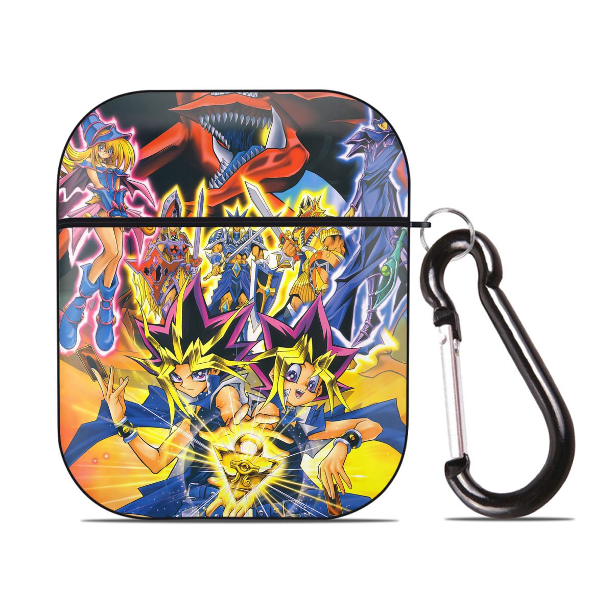 （画像用） 遊☆戯☆王 Yu-Gi-Oh! AirPods 第2世代保護ケース ハードシェル ブラック 耐衝撃・防指紋・カラビナ付き