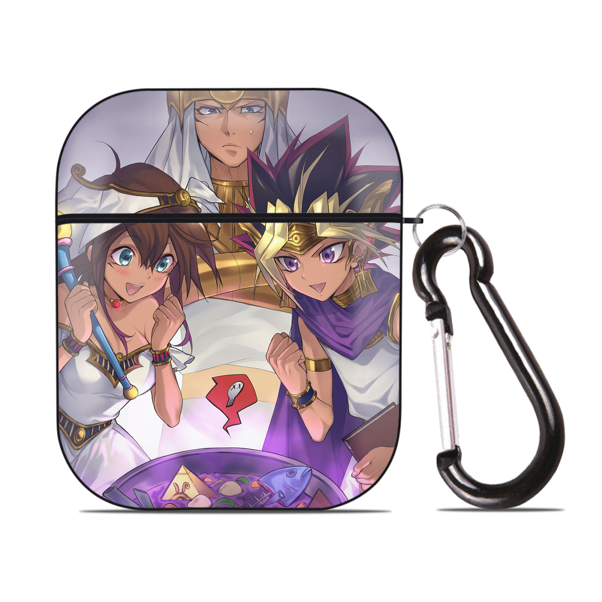 （画像用） 遊☆戯☆王 Yu-Gi-Oh! AirPods 第2世代保護ケース ハードシェル ブラック 耐衝撃・防指紋・カラビナ付き