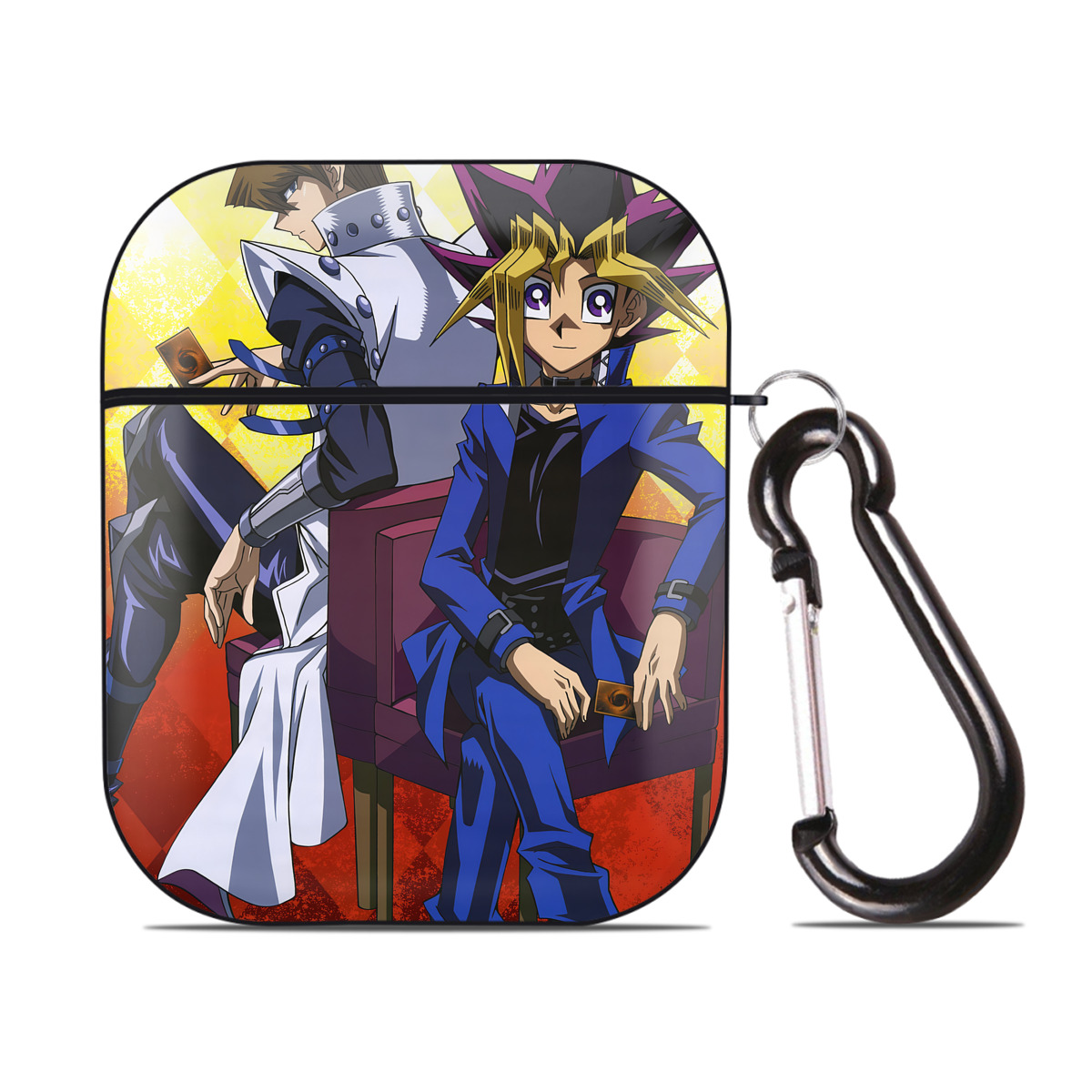 （画像用） 遊☆戯☆王 Yu-Gi-Oh! AirPods 第2世代保護ケース ハードシェル ブラック 耐衝撃・防指紋・カラビナ付き