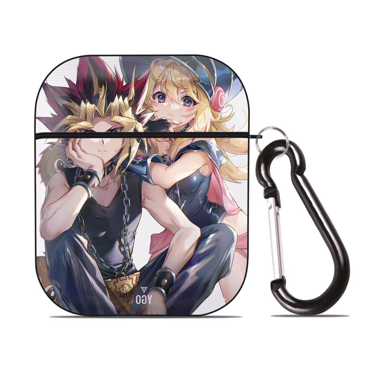 （画像用） 遊☆戯☆王 Yu-Gi-Oh! AirPods 第2世代保護ケース ハードシェル ブラック 耐衝撃・防指紋・カラビナ付き