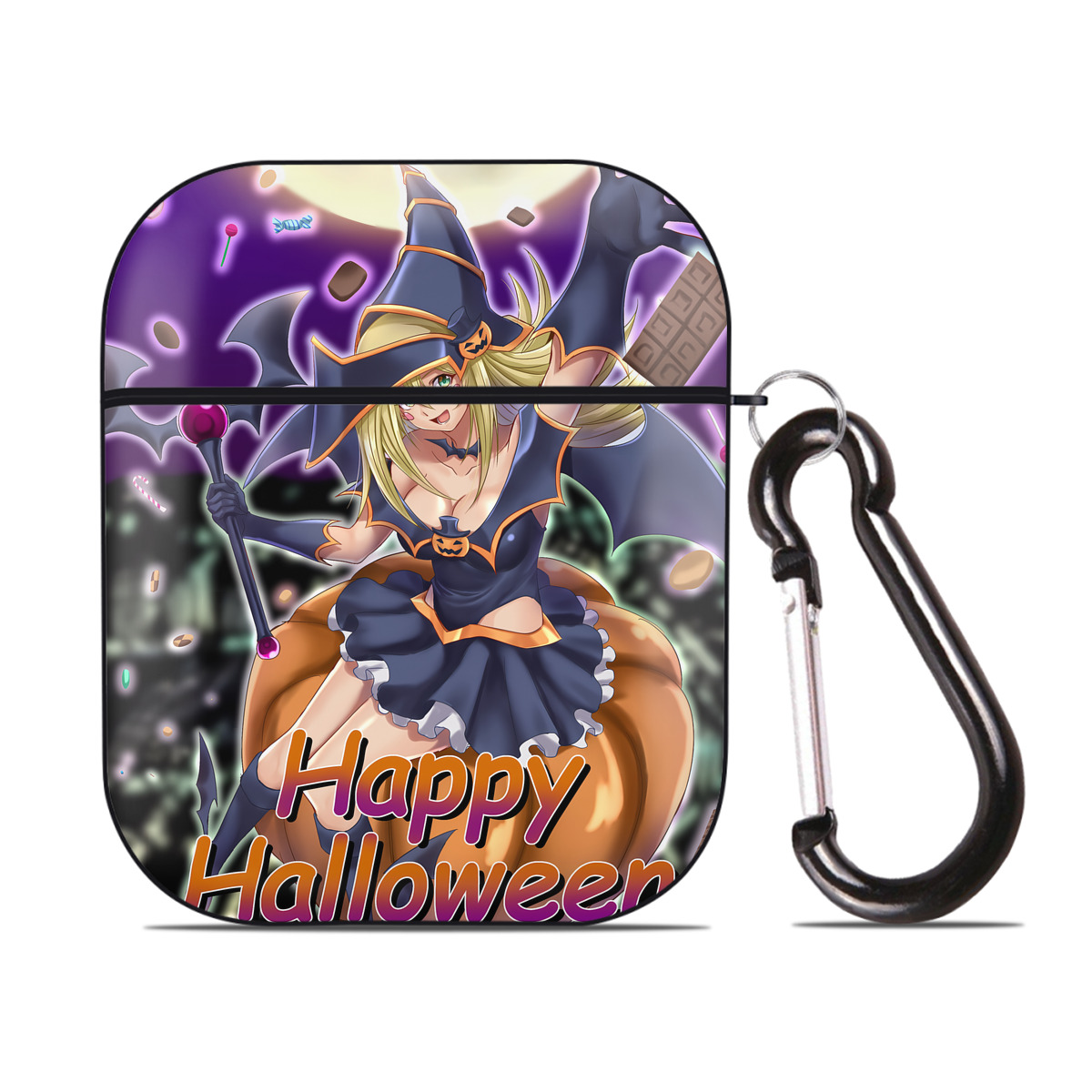 （画像用） 遊☆戯☆王 Yu-Gi-Oh! AirPods 第2世代保護ケース ハードシェル ブラック 耐衝撃・防指紋・カラビナ付き