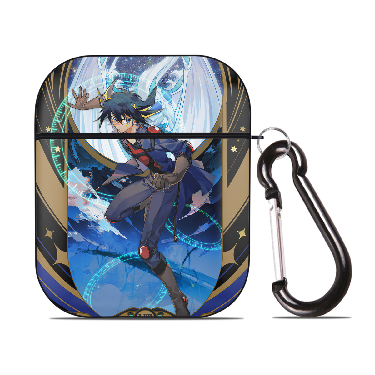 （画像用） 遊☆戯☆王 Yu-Gi-Oh! AirPods 第2世代保護ケース ハードシェル ブラック 耐衝撃・防指紋・カラビナ付き