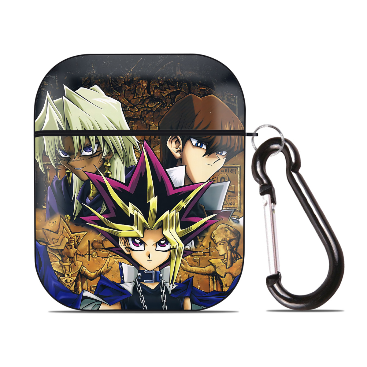 （画像用） 遊☆戯☆王 Yu-Gi-Oh! AirPods 第2世代保護ケース ハードシェル ブラック 耐衝撃・防指紋・カラビナ付き