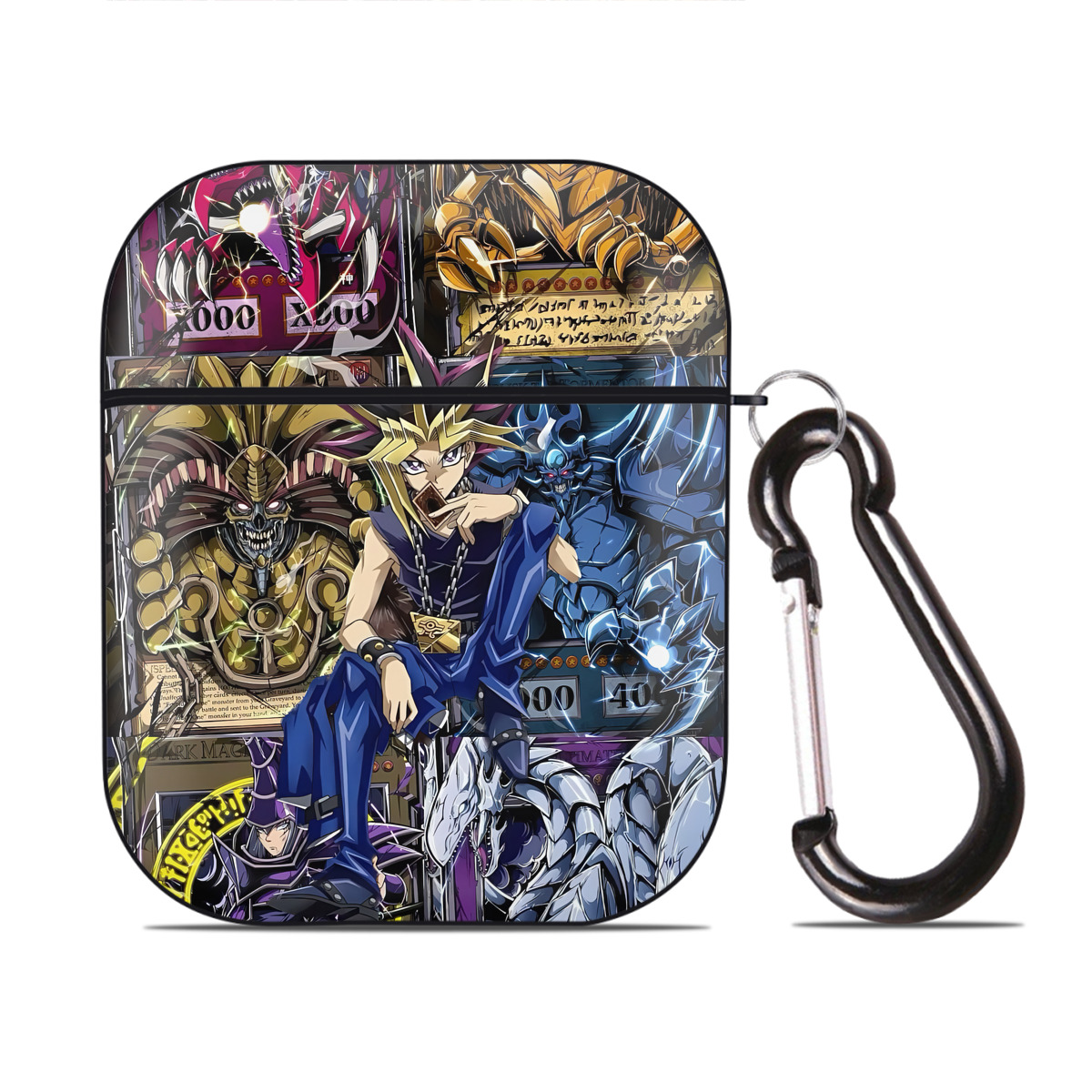 （画像用） 遊☆戯☆王 Yu-Gi-Oh! AirPods 第2世代保護ケース ハードシェル ブラック 耐衝撃・防指紋・カラビナ付き