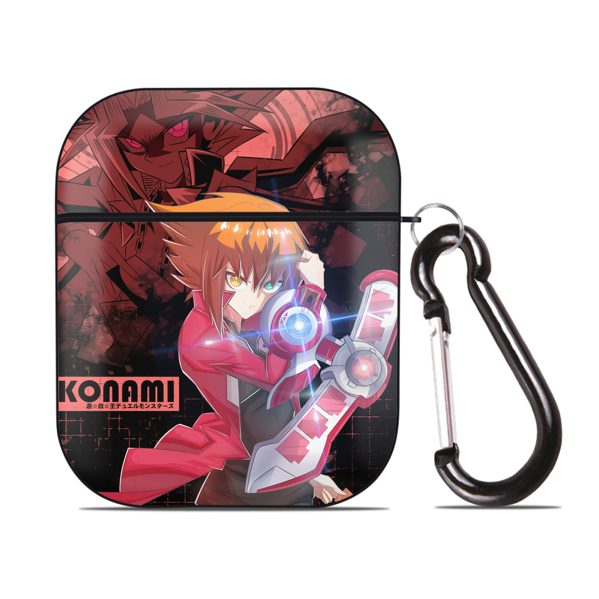 （画像用） 遊☆戯☆王 Yu-Gi-Oh! AirPods 第2世代保護ケース ハードシェル ブラック 耐衝撃・防指紋・カラビナ付き