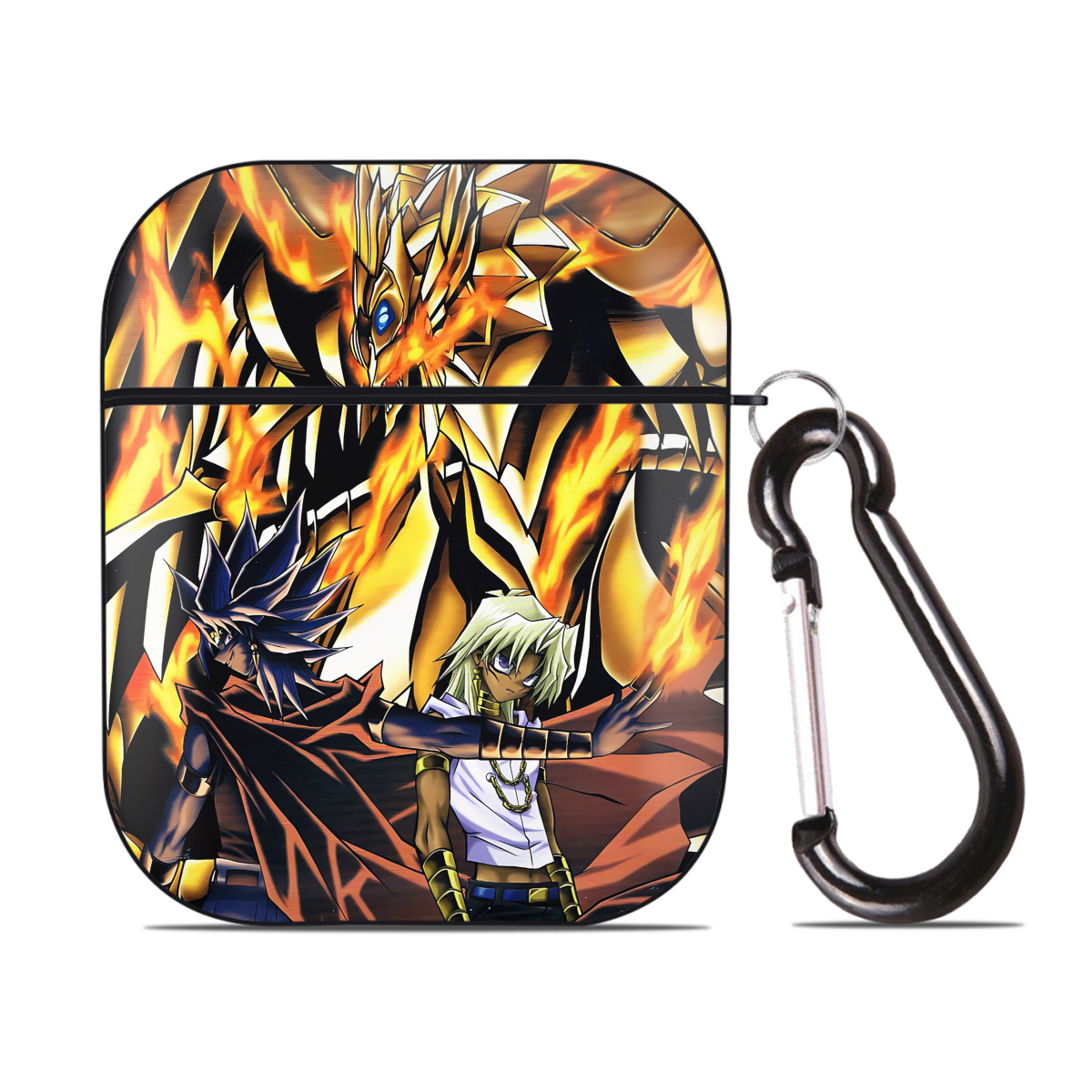 （画像用） 遊☆戯☆王 Yu-Gi-Oh! AirPods 第2世代保護ケース ハードシェル ブラック 耐衝撃・防指紋・カラビナ付き