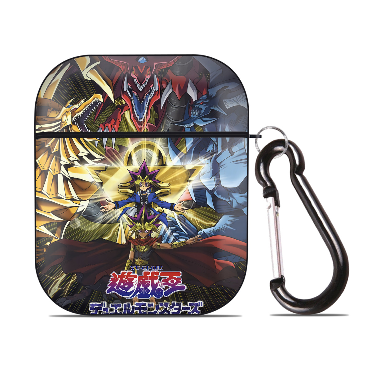 （画像用） 遊☆戯☆王 Yu-Gi-Oh! AirPods 第2世代保護ケース ハードシェル ブラック 耐衝撃・防指紋・カラビナ付き