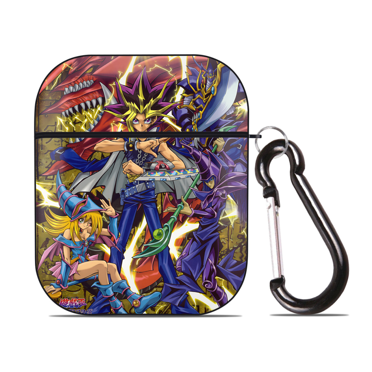（画像用） 遊☆戯☆王 Yu-Gi-Oh! AirPods 第2世代保護ケース ハードシェル ブラック 耐衝撃・防指紋・カラビナ付き