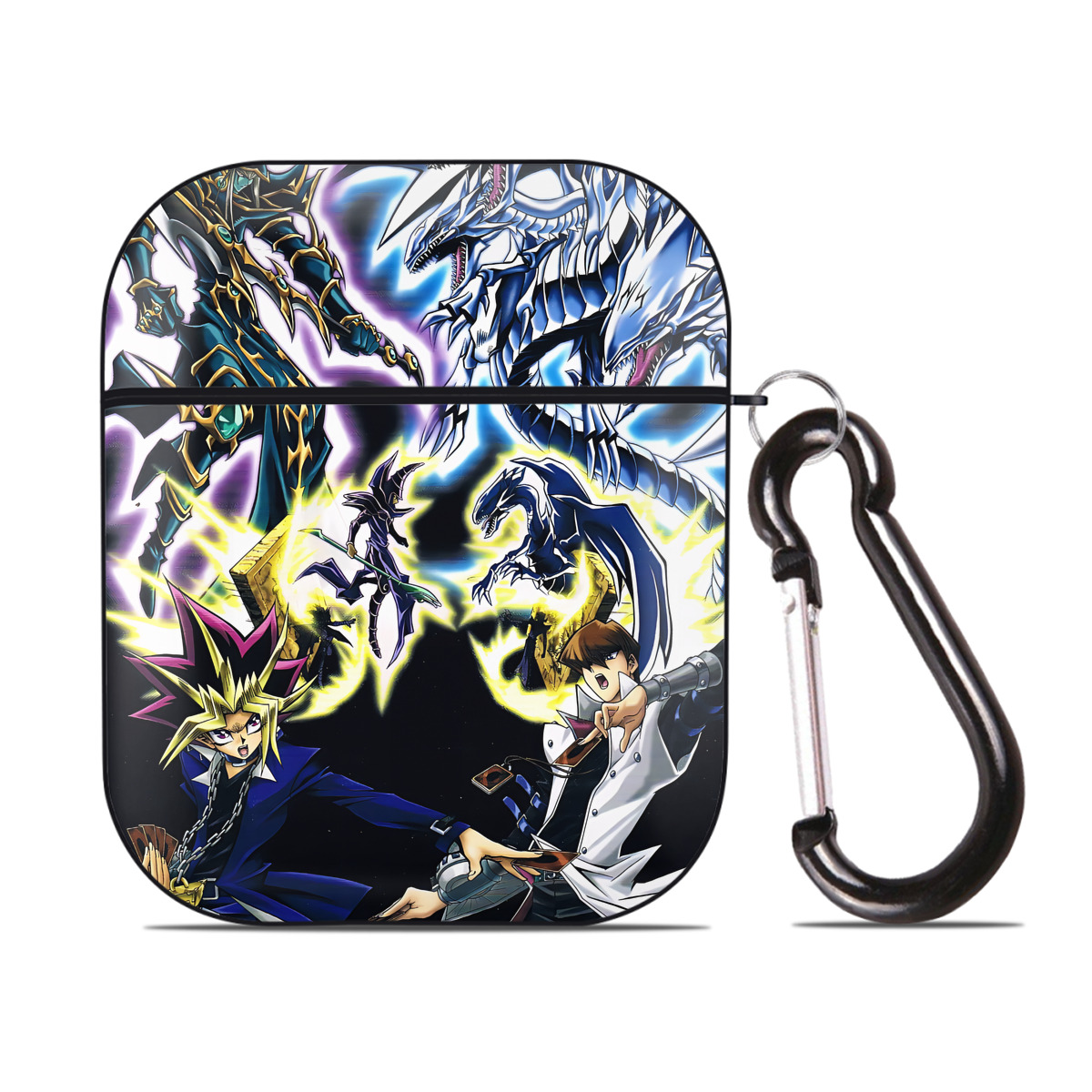 （画像用） 遊☆戯☆王 Yu-Gi-Oh! AirPods 第2世代保護ケース ハードシェル ブラック 耐衝撃・防指紋・カラビナ付き