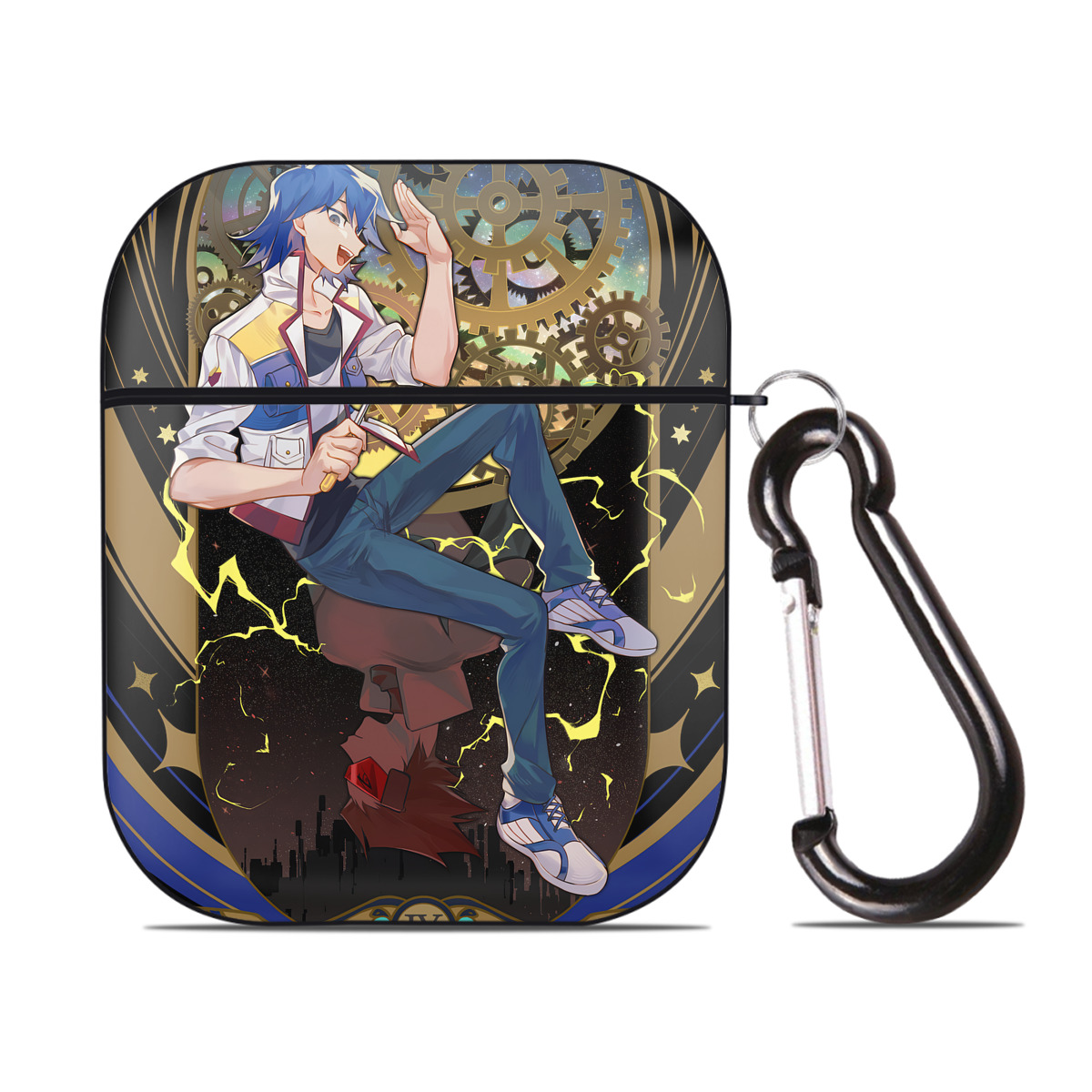 （画像用） 遊☆戯☆王 Yu-Gi-Oh! AirPods 第2世代保護ケース ハードシェル ブラック 耐衝撃・防指紋・カラビナ付き