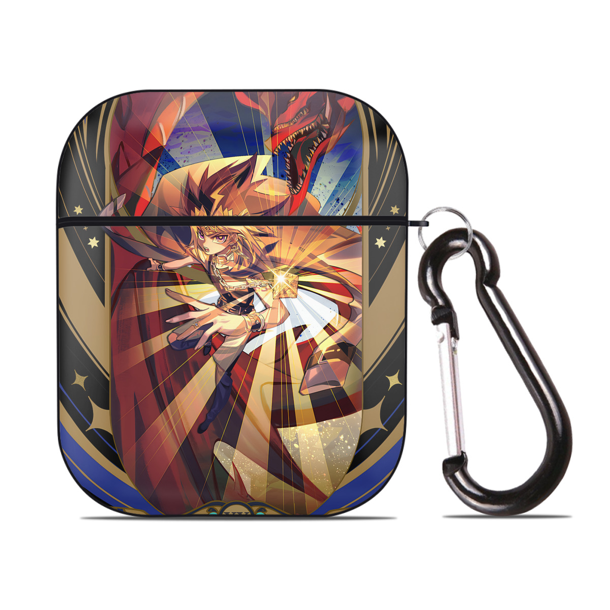 （画像用） 遊☆戯☆王 Yu-Gi-Oh! AirPods 第2世代保護ケース ハードシェル ブラック 耐衝撃・防指紋・カラビナ付き
