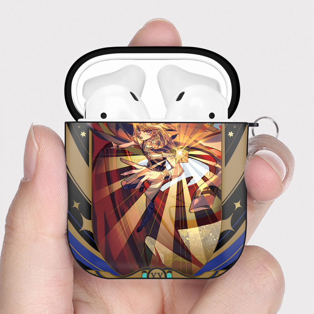 （画像用） 遊☆戯☆王 Yu-Gi-Oh! AirPods 第2世代保護ケース ハードシェル ブラック 耐衝撃・防指紋・カラビナ付き