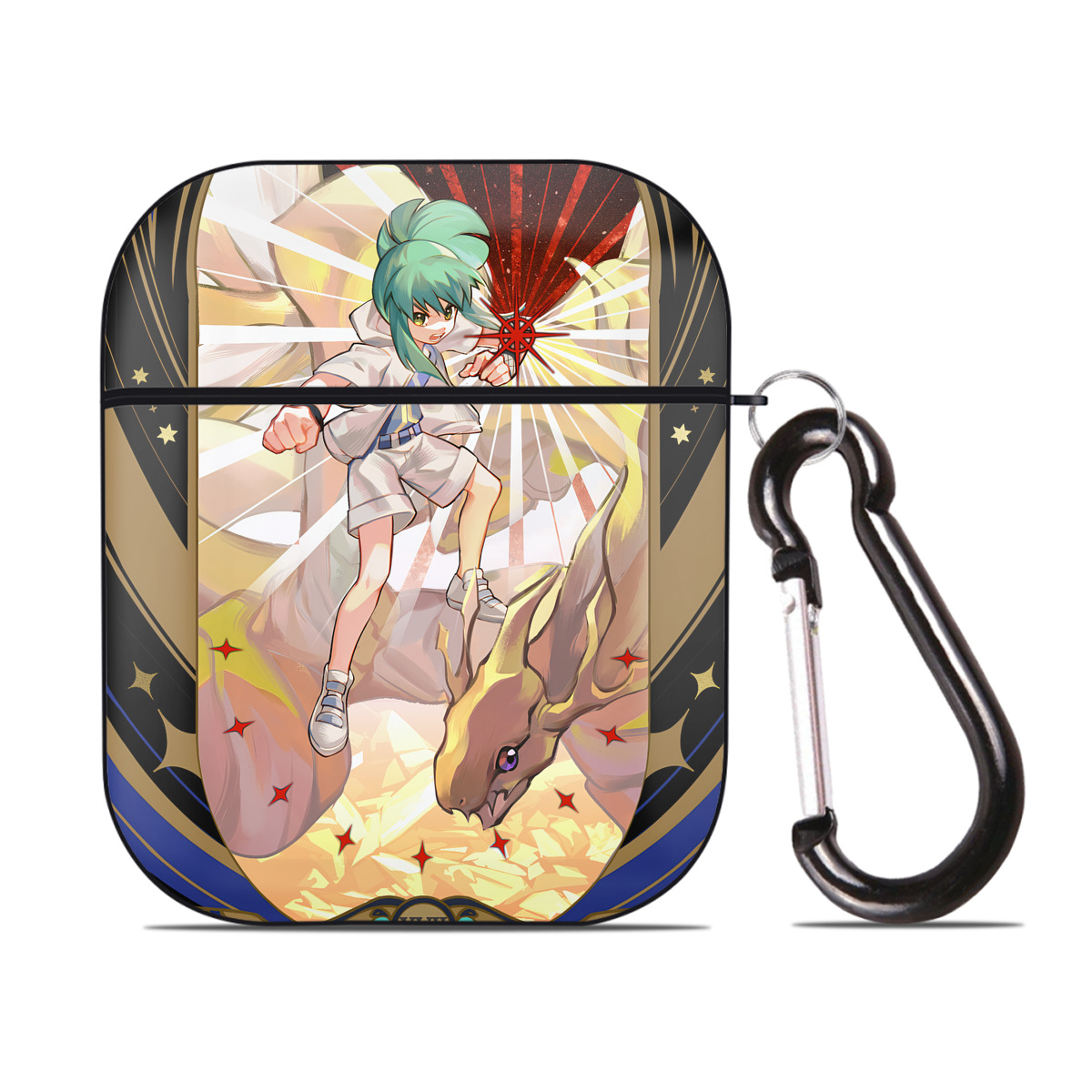 （画像用） 遊☆戯☆王 Yu-Gi-Oh! AirPods 第2世代保護ケース ハードシェル ブラック 耐衝撃・防指紋・カラビナ付き