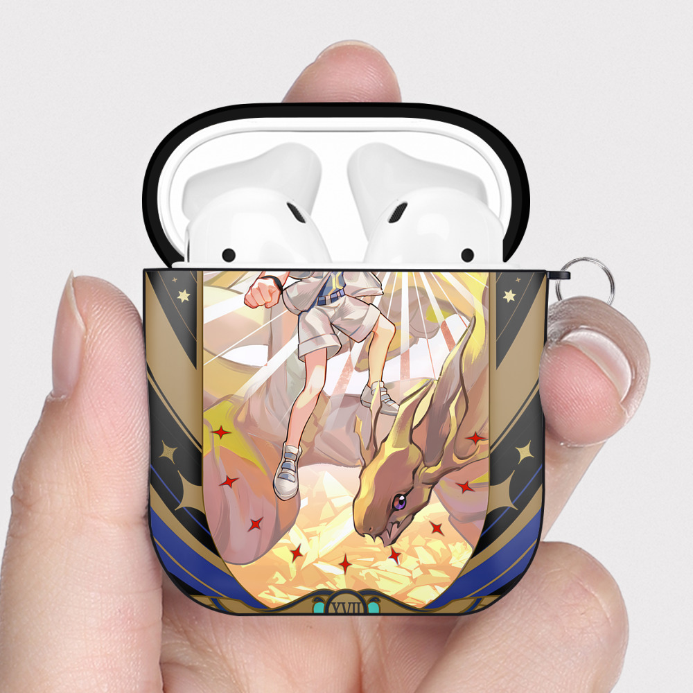 （画像用） 遊☆戯☆王 Yu-Gi-Oh! AirPods 第2世代保護ケース ハードシェル ブラック 耐衝撃・防指紋・カラビナ付き