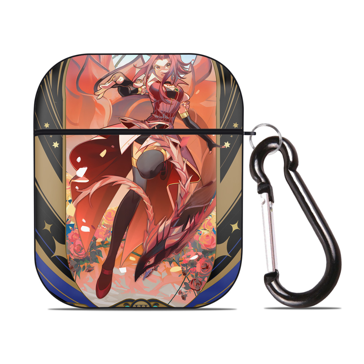 （画像用） 遊☆戯☆王 Yu-Gi-Oh! AirPods 第2世代保護ケース ハードシェル ブラック 耐衝撃・防指紋・カラビナ付き