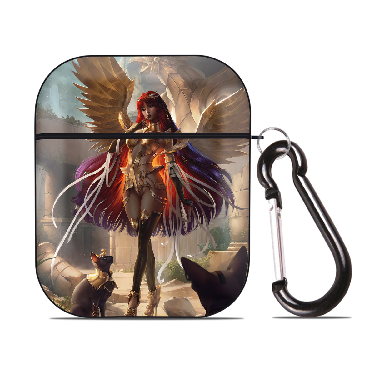 （画像用） 遊☆戯☆王 Yu-Gi-Oh! AirPods 第2世代保護ケース ハードシェル ブラック 耐衝撃・防指紋・カラビナ付き