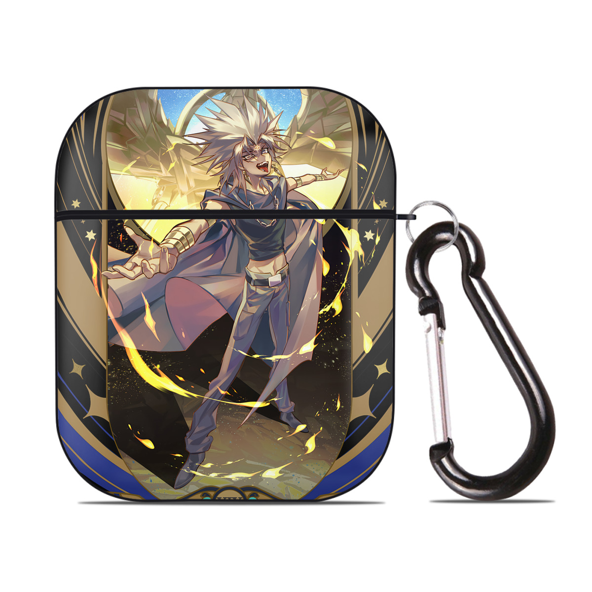 （画像用） 遊☆戯☆王 Yu-Gi-Oh! AirPods 第2世代保護ケース ハードシェル ブラック 耐衝撃・防指紋・カラビナ付き