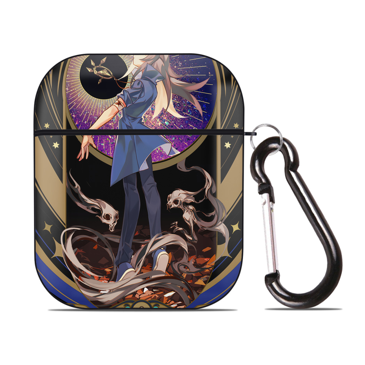 （画像用） 遊☆戯☆王 Yu-Gi-Oh! AirPods 第2世代保護ケース ハードシェル ブラック 耐衝撃・防指紋・カラビナ付き