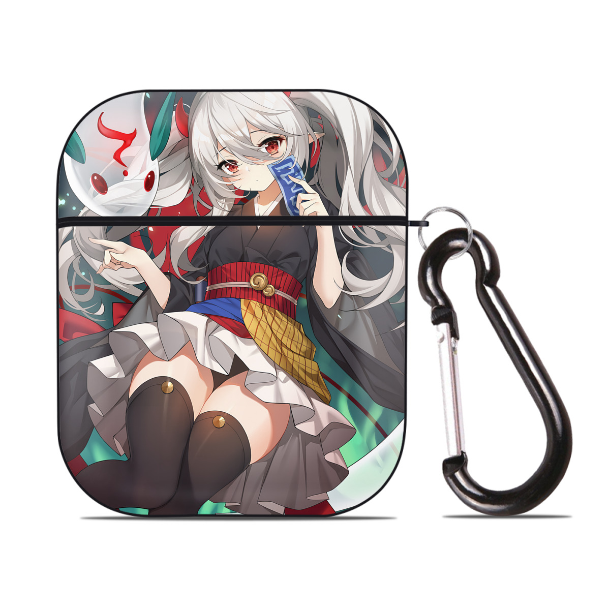 （画像用） 遊☆戯☆王 Yu-Gi-Oh! AirPods 第2世代保護ケース ハードシェル ブラック 耐衝撃・防指紋・カラビナ付き