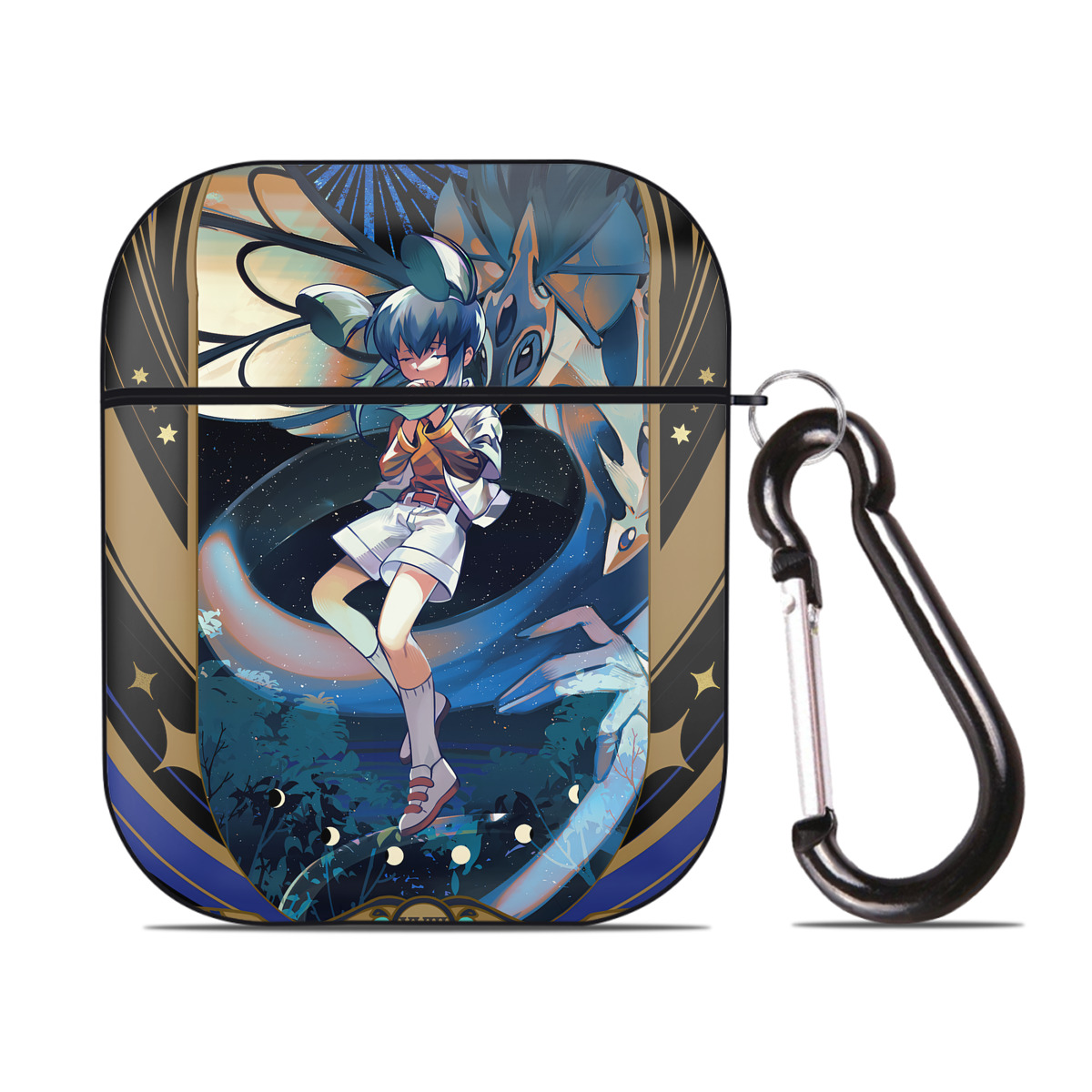 （画像用） 遊☆戯☆王 Yu-Gi-Oh! AirPods 第2世代保護ケース ハードシェル ブラック 耐衝撃・防指紋・カラビナ付き