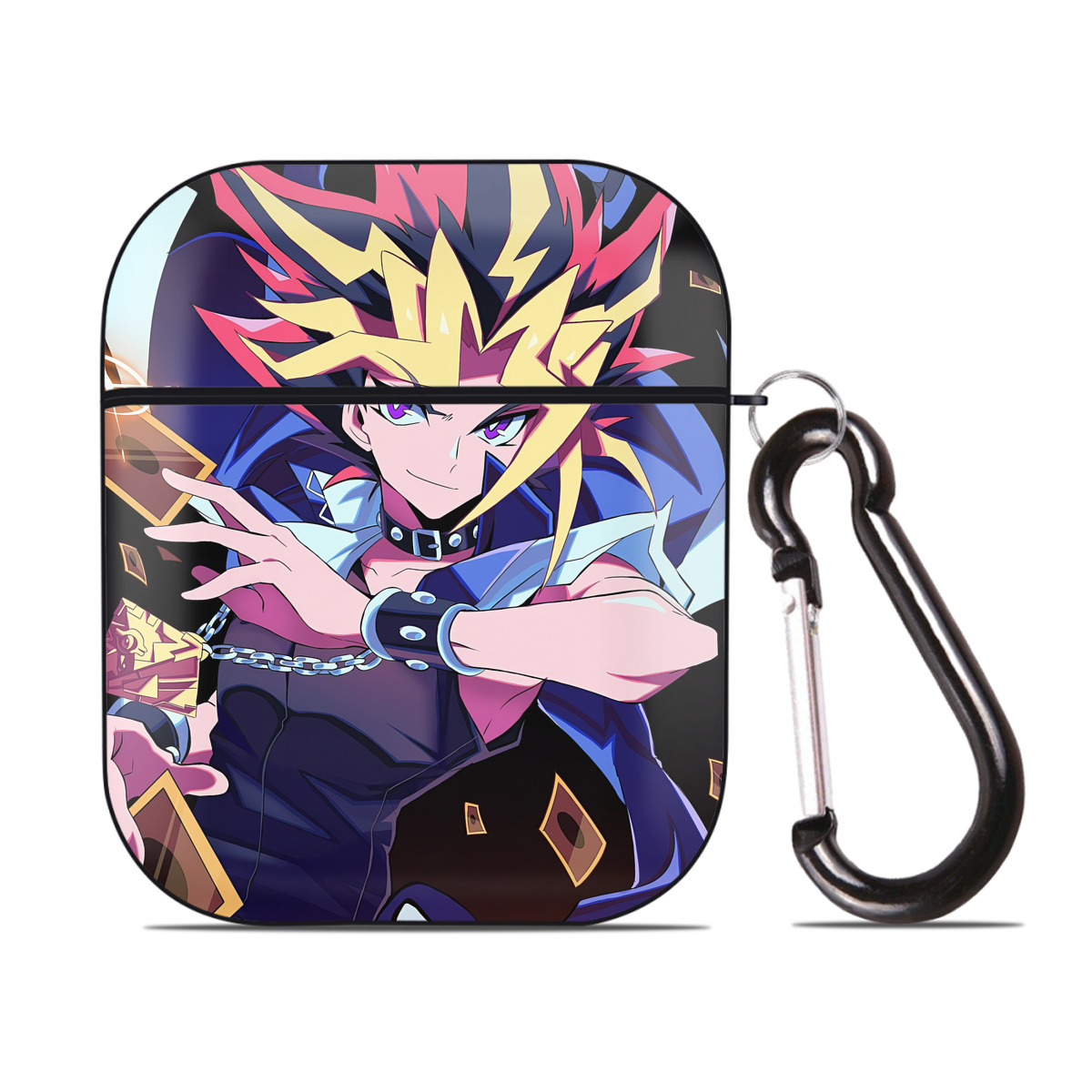 （画像用） 遊☆戯☆王 Yu-Gi-Oh! AirPods 第2世代保護ケース ハードシェル ブラック 耐衝撃・防指紋・カラビナ付き