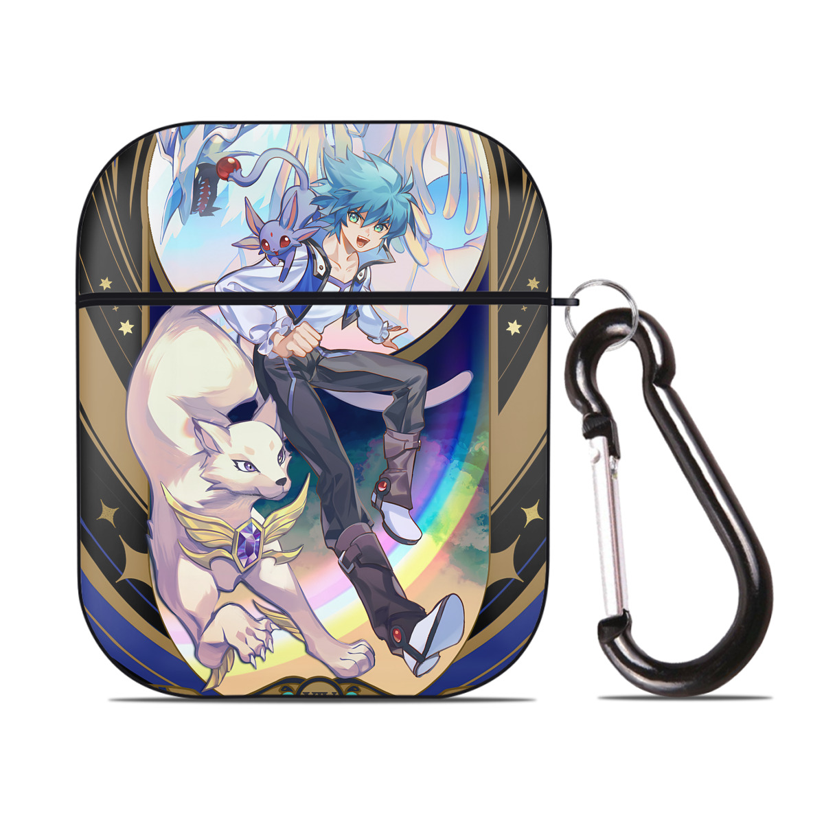 （画像用） 遊☆戯☆王 Yu-Gi-Oh! AirPods 第2世代保護ケース ハードシェル ブラック 耐衝撃・防指紋・カラビナ付き