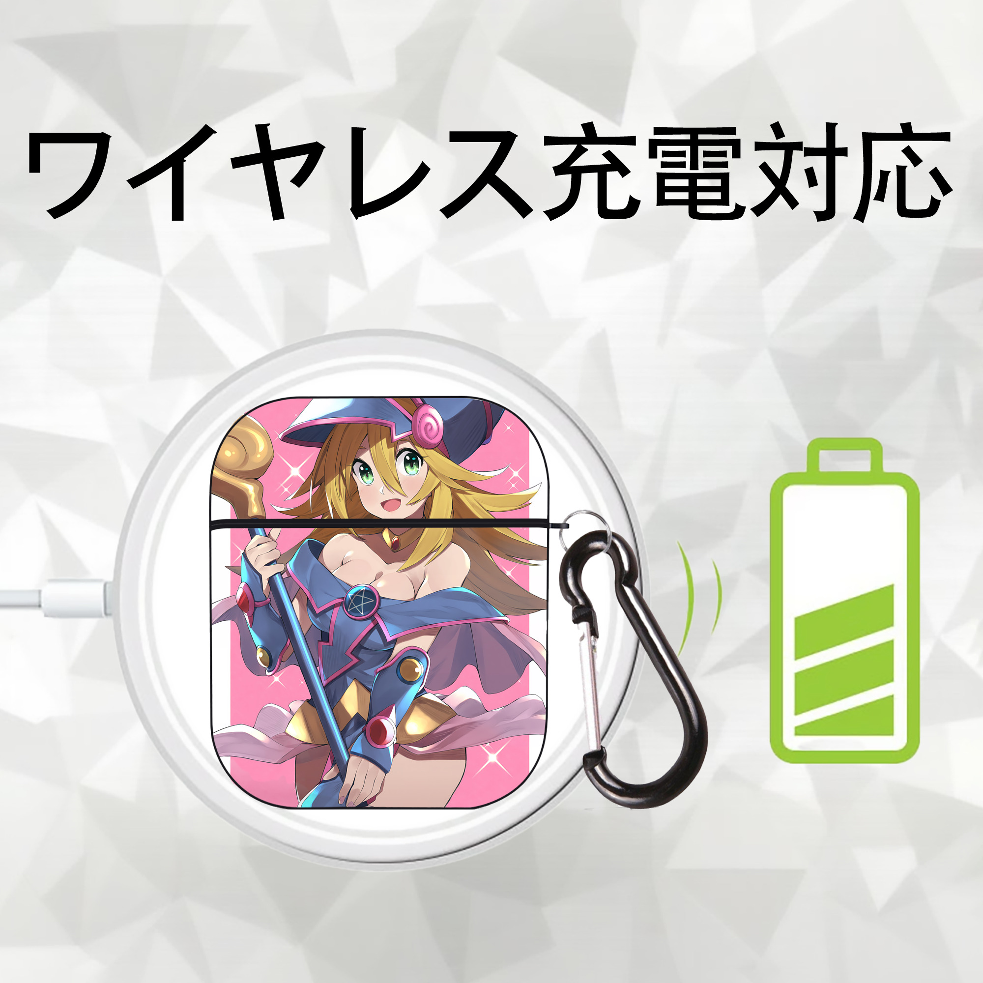 遊☆戯☆王 Yu-Gi-Oh! AirPods 第2世代保護ケース ハードシェル ブラック 耐衝撃・防指紋・カラビナ付き