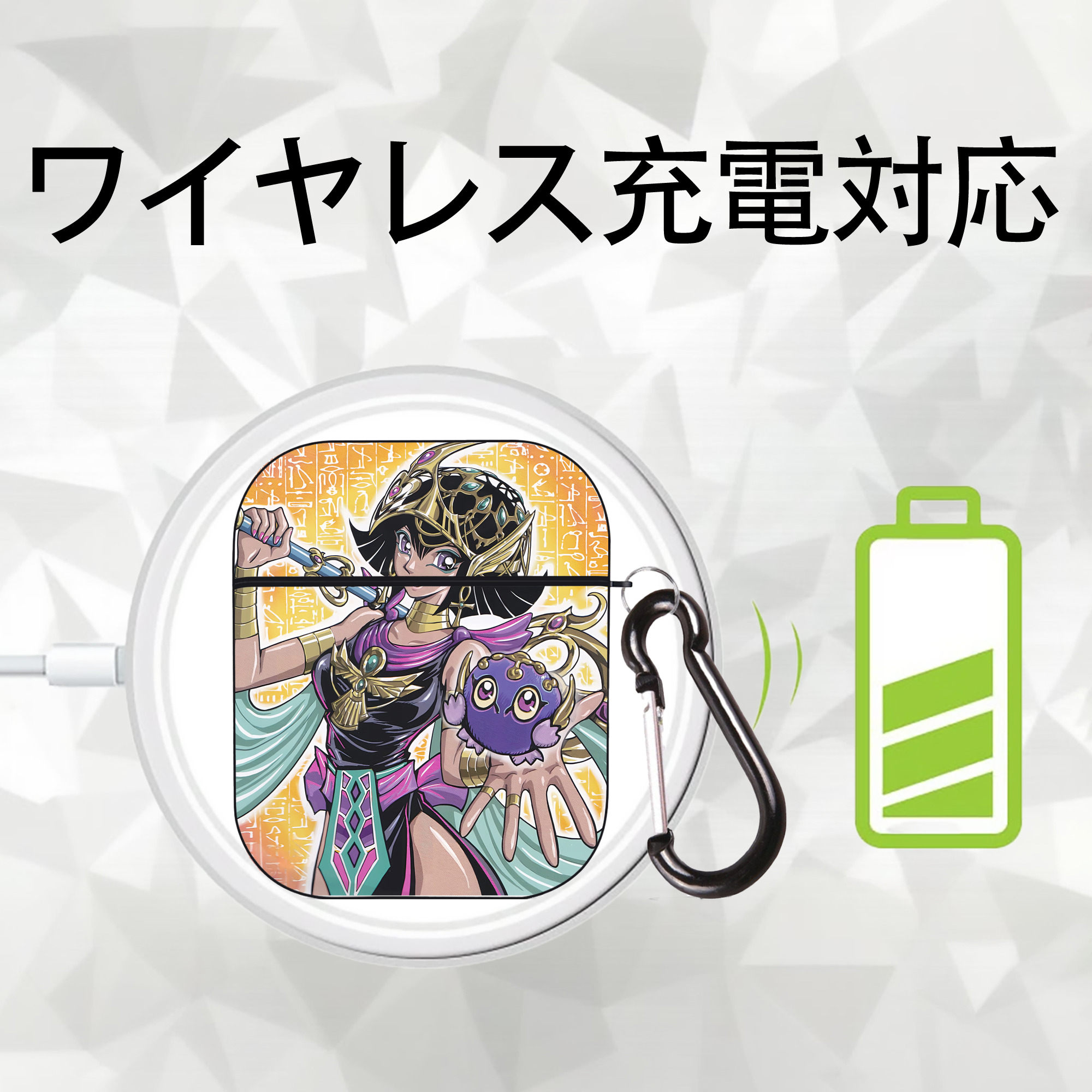 遊☆戯☆王 Yu-Gi-Oh! AirPods 第2世代保護ケース ハードシェル ブラック 耐衝撃・防指紋・カラビナ付き