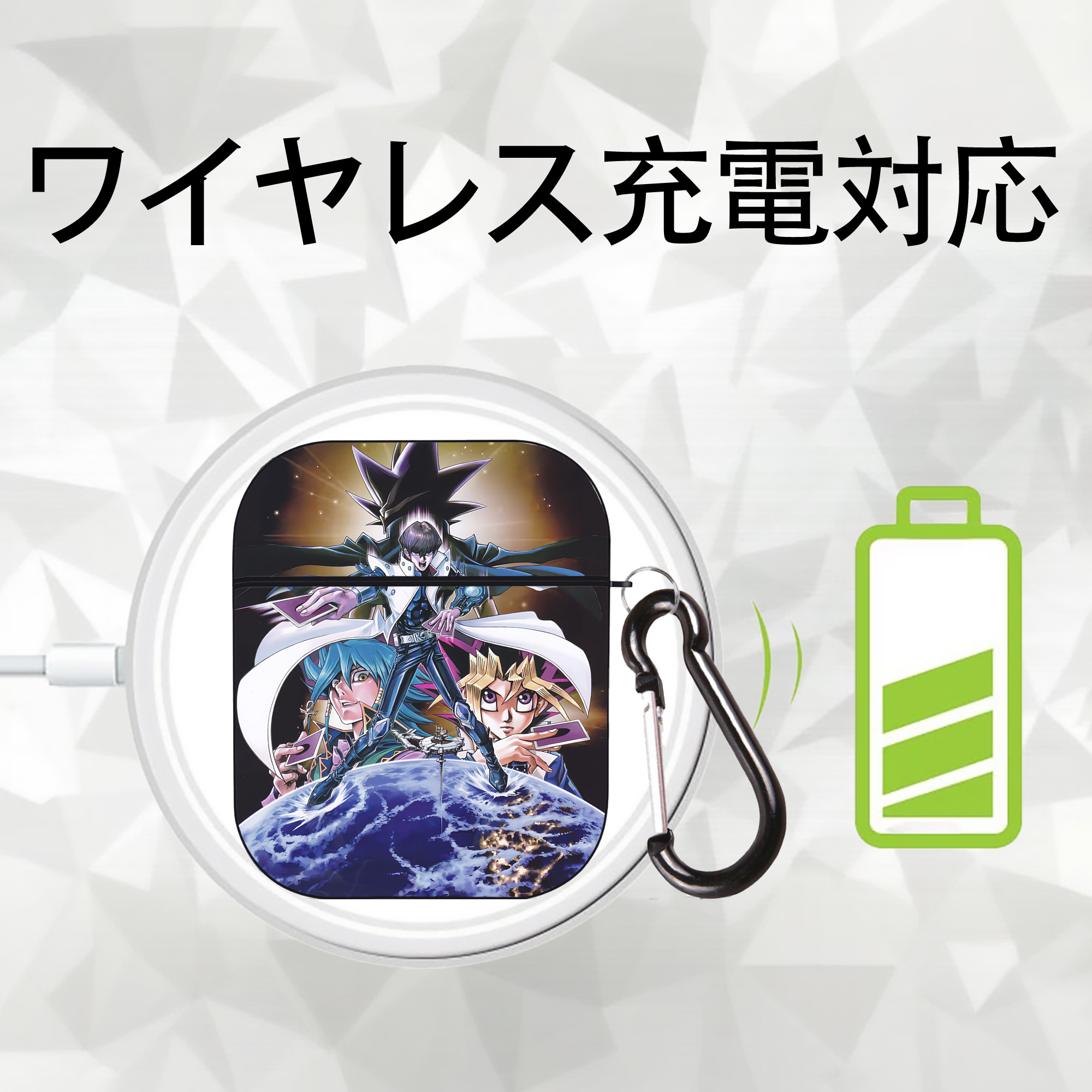 遊☆戯☆王 Yu-Gi-Oh! AirPods 第2世代保護ケース ハードシェル ブラック 耐衝撃・防指紋・カラビナ付き