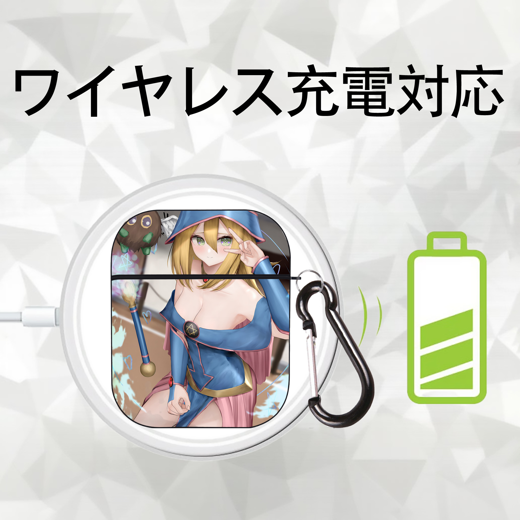 遊☆戯☆王 Yu-Gi-Oh! AirPods 第2世代保護ケース ハードシェル ブラック 耐衝撃・防指紋・カラビナ付き