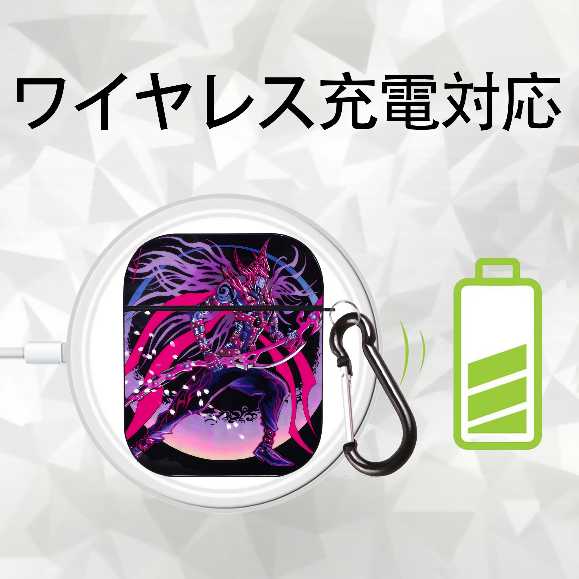 遊☆戯☆王 Yu-Gi-Oh! AirPods 第2世代保護ケース ハードシェル ブラック 耐衝撃・防指紋・カラビナ付き