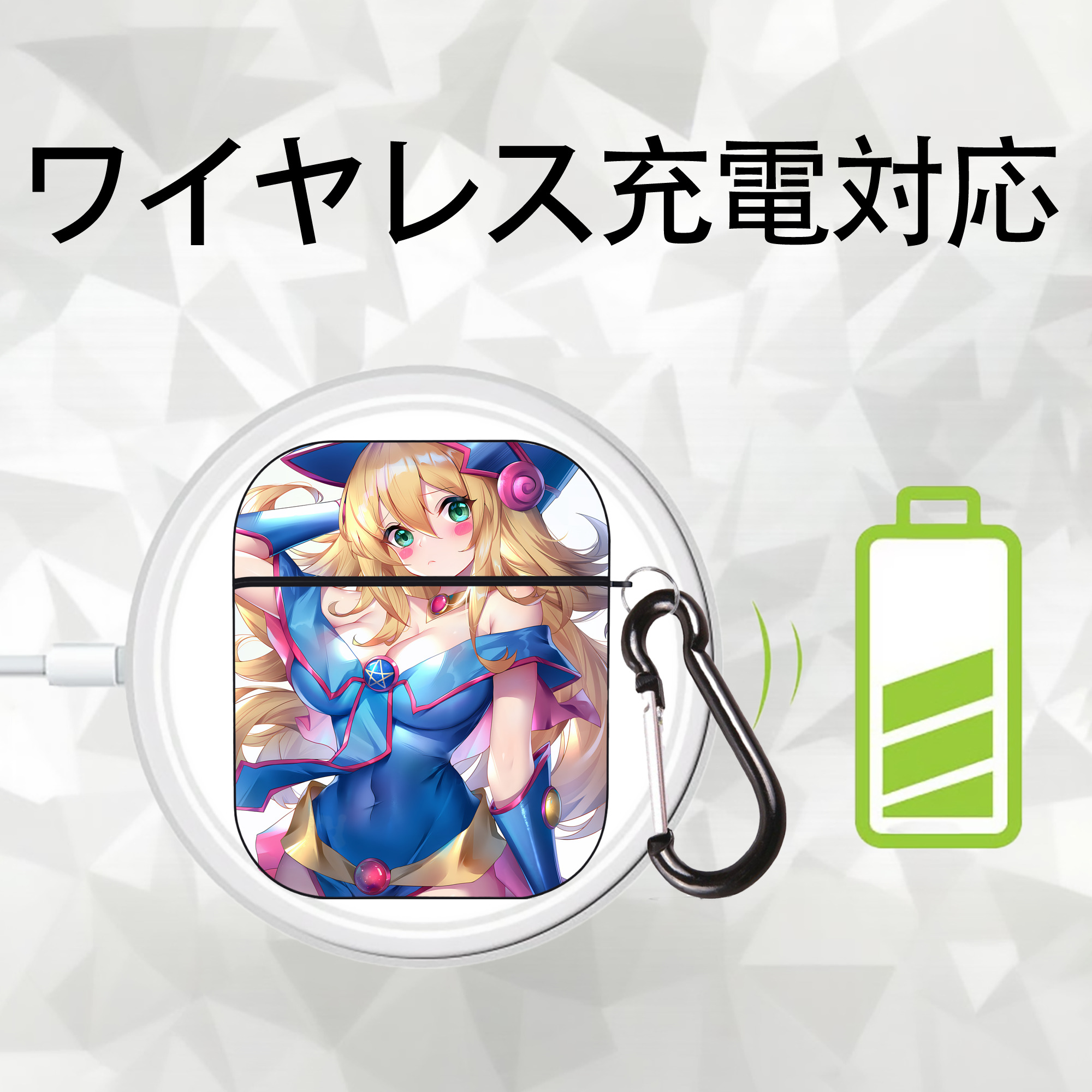 遊☆戯☆王 Yu-Gi-Oh! AirPods 第2世代保護ケース ハードシェル ブラック 耐衝撃・防指紋・カラビナ付き
