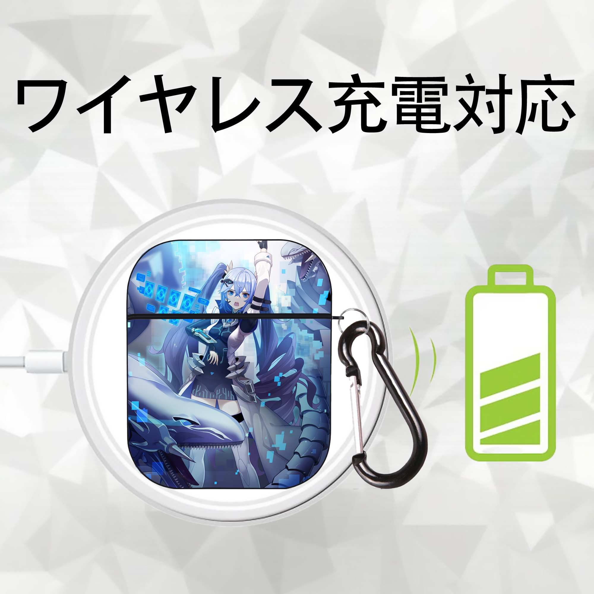 遊☆戯☆王 Yu-Gi-Oh! AirPods 第2世代保護ケース ハードシェル ブラック 耐衝撃・防指紋・カラビナ付き