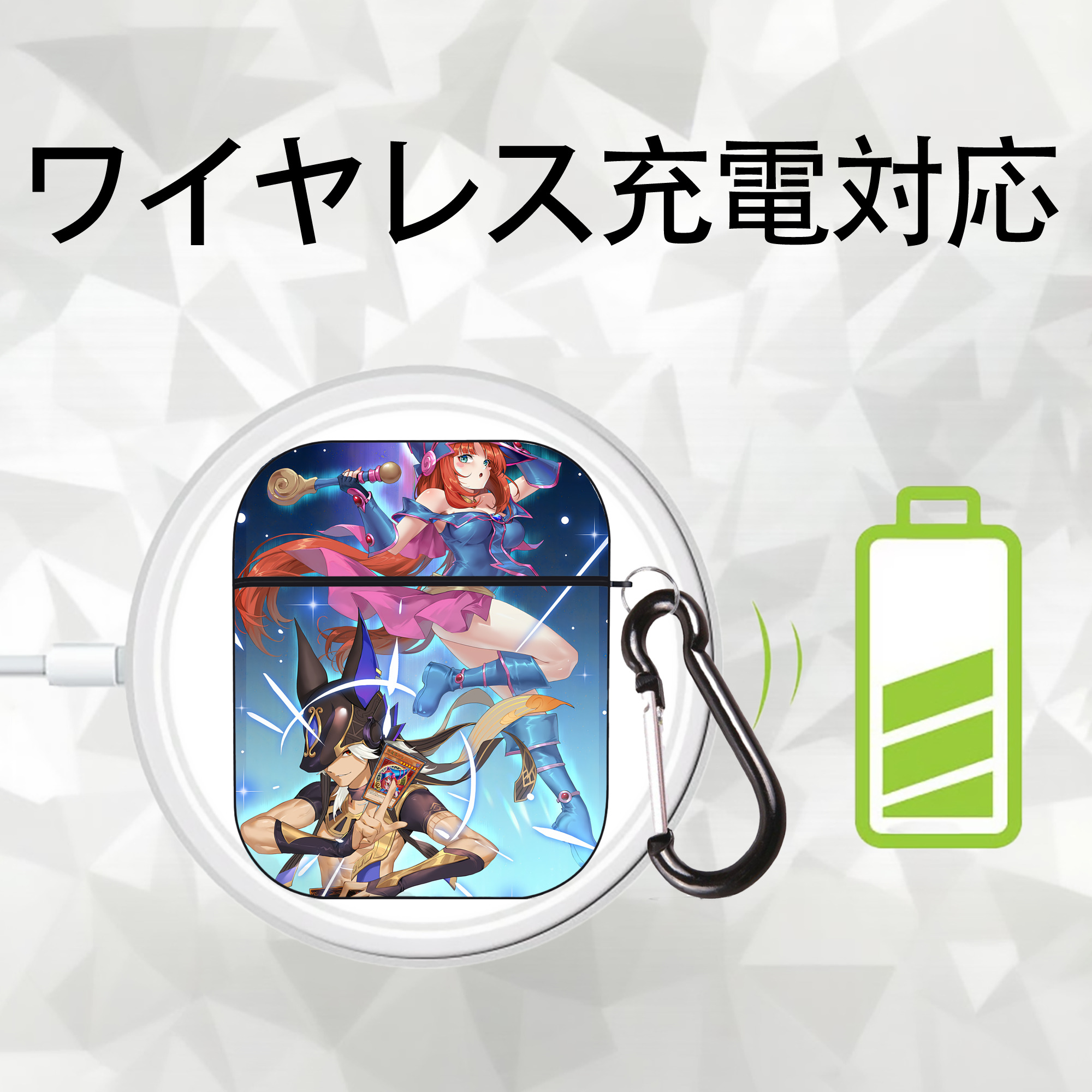 遊☆戯☆王 Yu-Gi-Oh! AirPods 第2世代保護ケース ハードシェル ブラック 耐衝撃・防指紋・カラビナ付き