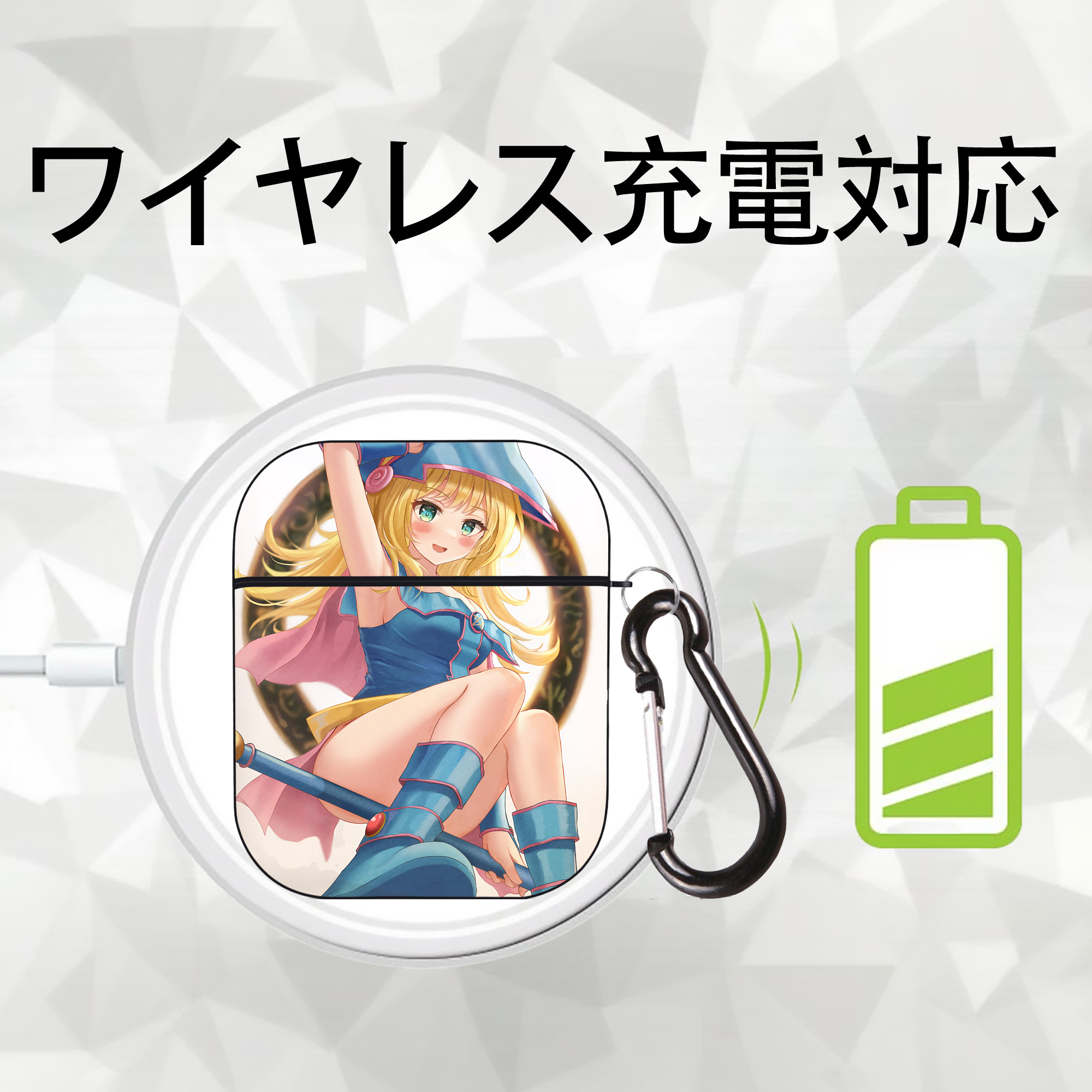 遊☆戯☆王 Yu-Gi-Oh! AirPods 第2世代保護ケース ハードシェル ブラック 耐衝撃・防指紋・カラビナ付き