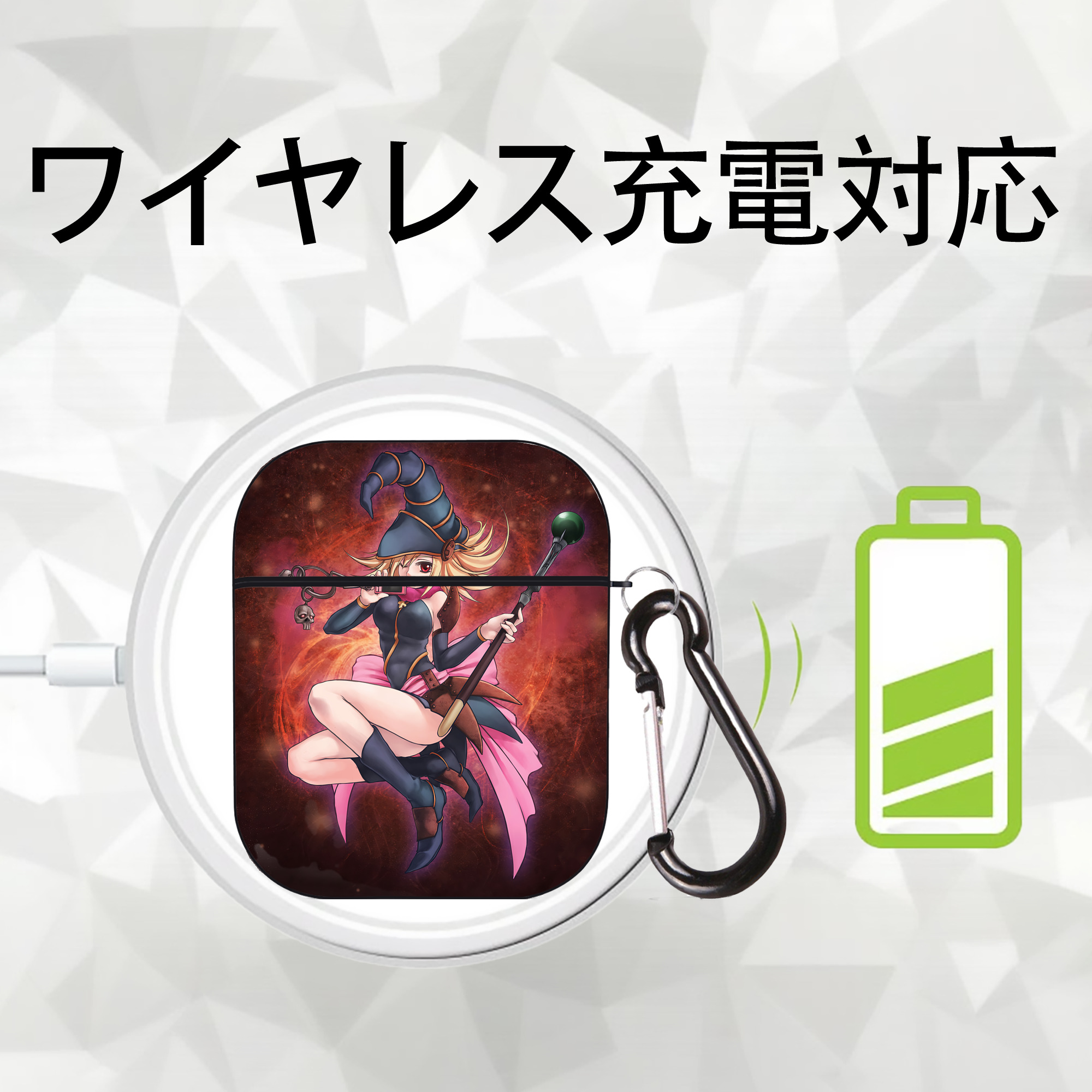 遊☆戯☆王 Yu-Gi-Oh! AirPods 第2世代保護ケース ハードシェル ブラック 耐衝撃・防指紋・カラビナ付き