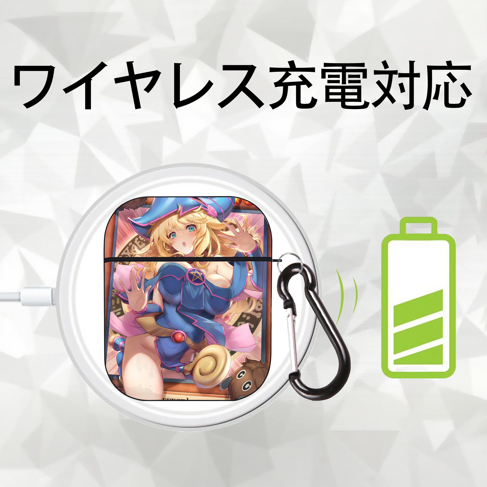 遊☆戯☆王 Yu-Gi-Oh! AirPods 第2世代保護ケース ハードシェル ブラック 耐衝撃・防指紋・カラビナ付き